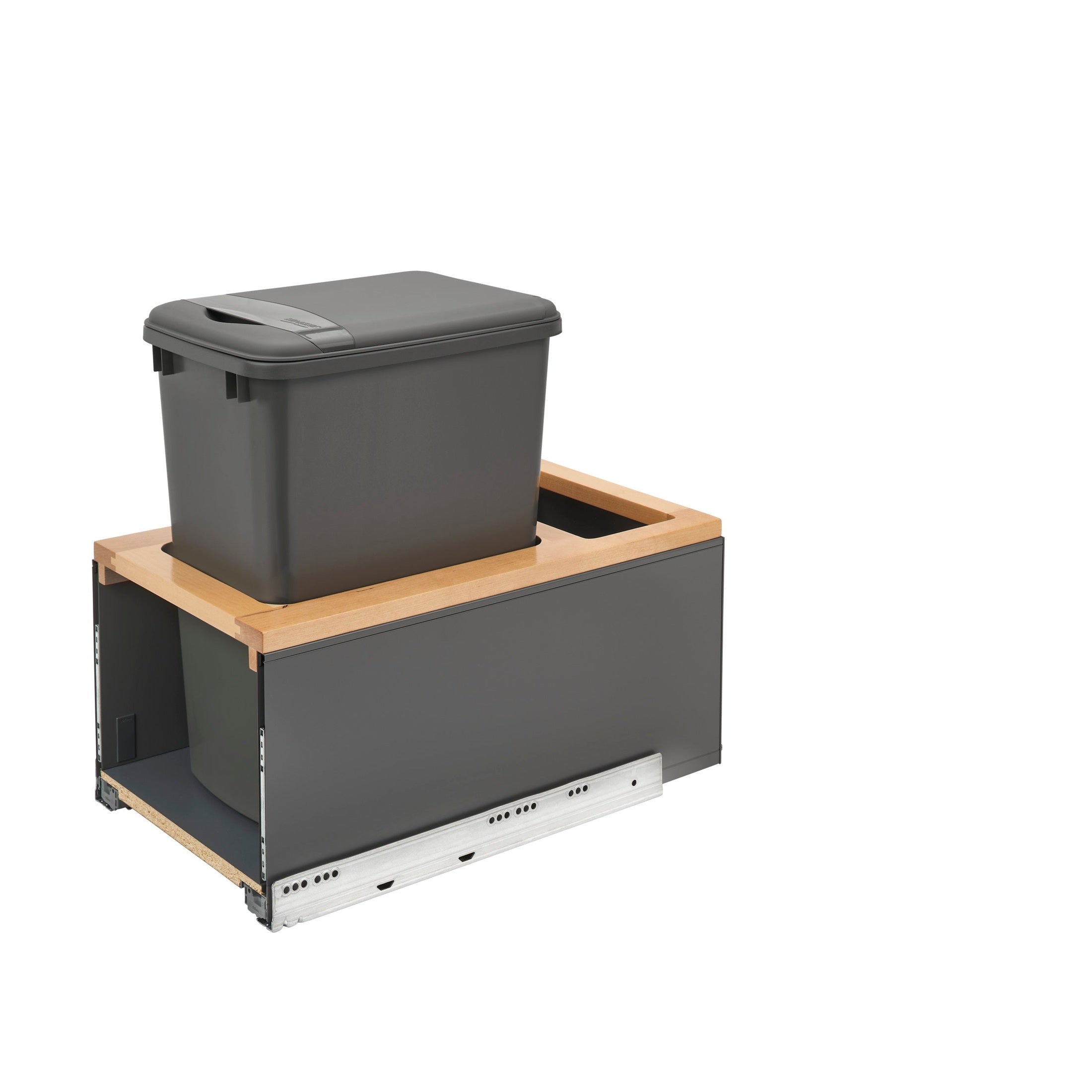 LEGRABOX Single 35 Qt. Orion Gray/Maple Pullout Waste Container w/ BLUM Soft-Close for 15" Full-Height Frameless Base Cabinets