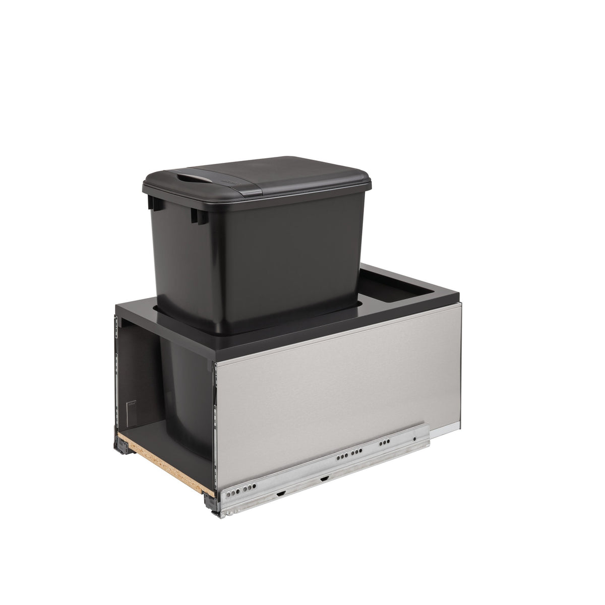 LEGRABOX Single 35 Qt. Stainless-Steel/Black Pullout Waste Container w/ BLUM Soft-Close for 15" Full-Height Frameless Base Cabinets