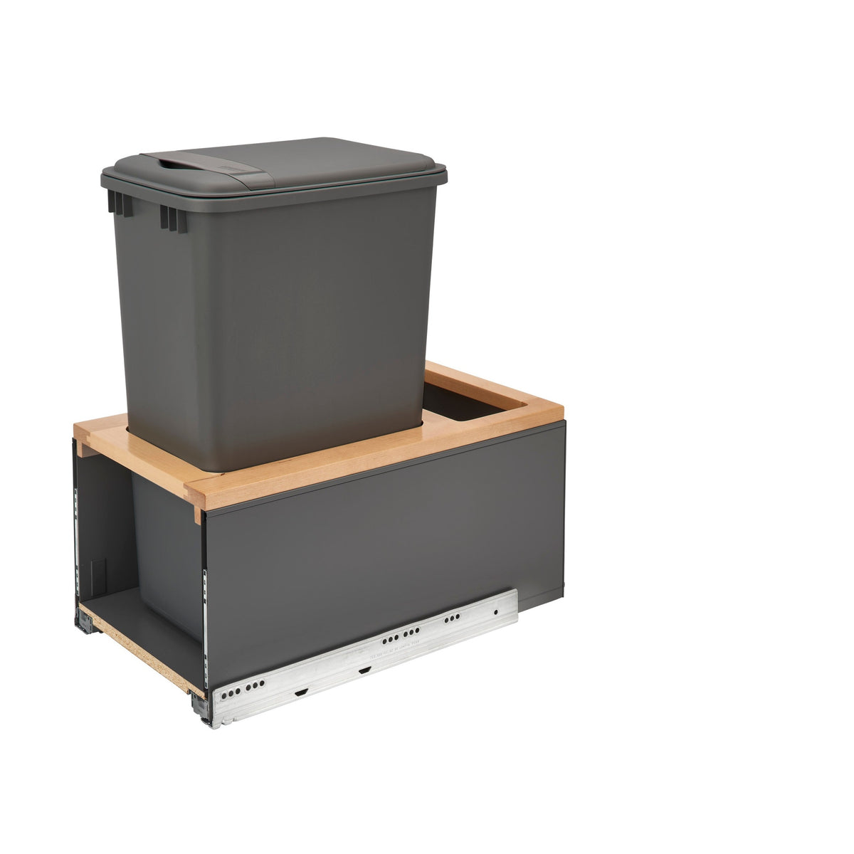 LEGRABOX Single 50 Qt. Orion Gray/Maple Pullout Waste Container w/ BLUM Soft-Close for 15" Full-Height Frameless Base Cabinets