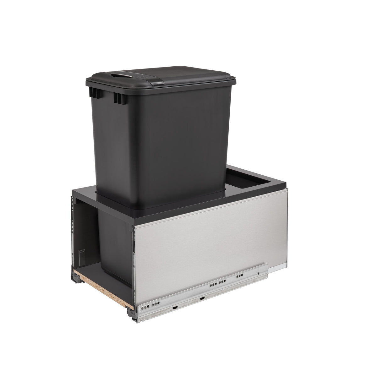 LEGRABOX Single 50 Qt. Stainless-Steel/Black Pullout Waste Container w/ BLUM Soft-Close for 15" Full-Height Frameless Base Cabinets