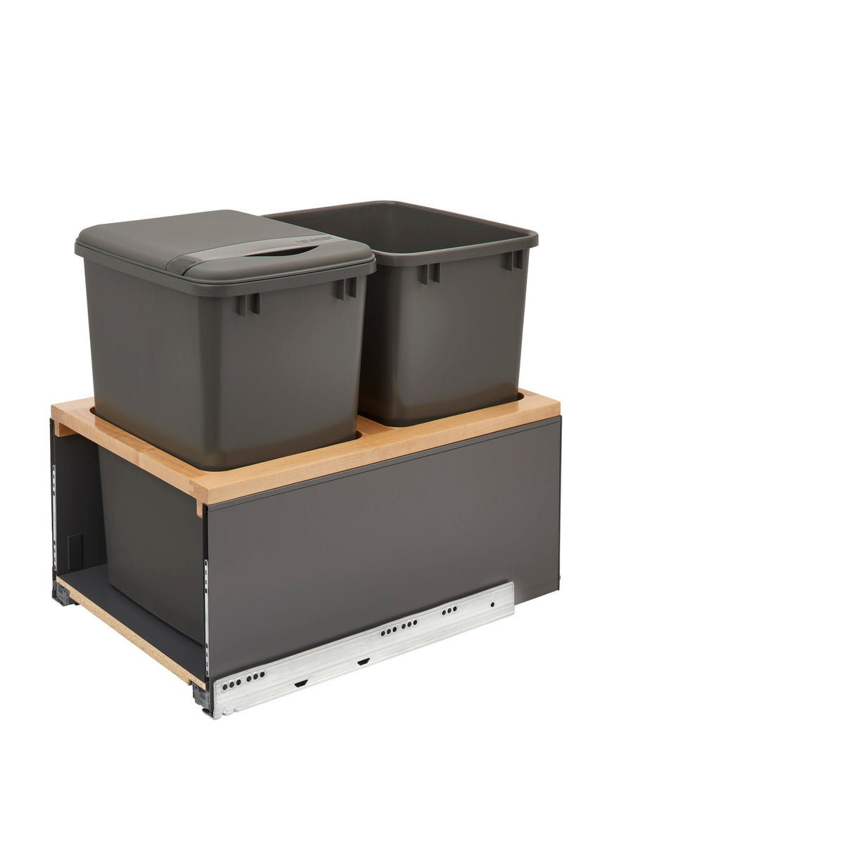 LEGRABOX Double 35 Qt. Orion Gray/Maple Pullout Waste Container w/ BLUM Soft-Close for 18" Frameless Base Cabinets