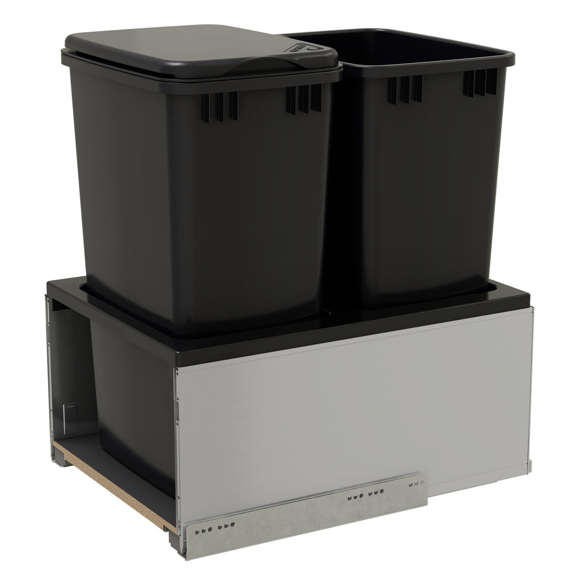 LEGRABOX Double 50 Qt. Stainless-Steel/Black Pullout Waste Container w/ BLUM Soft-Close for 18" Full-Height Frameless Base Cabinets