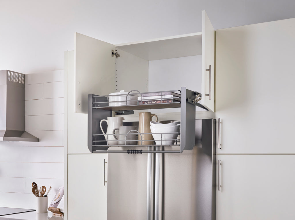 Solid Bottom Pulldown Shelving System for 24" Wall