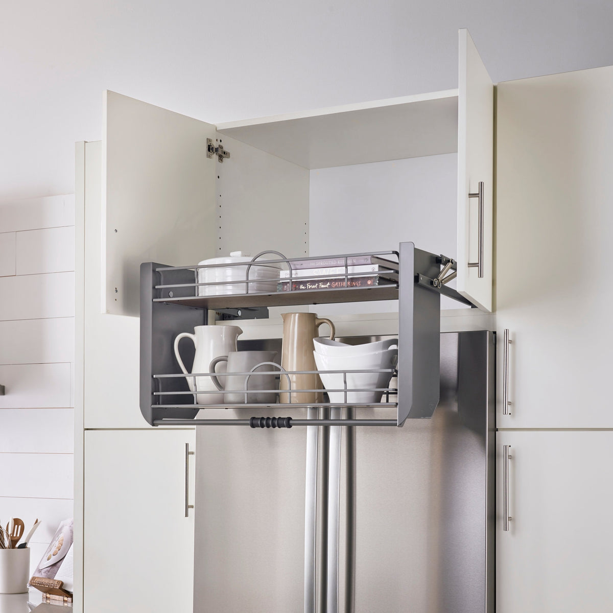 Solid Bottom Pulldown Shelving System for 24" Wall