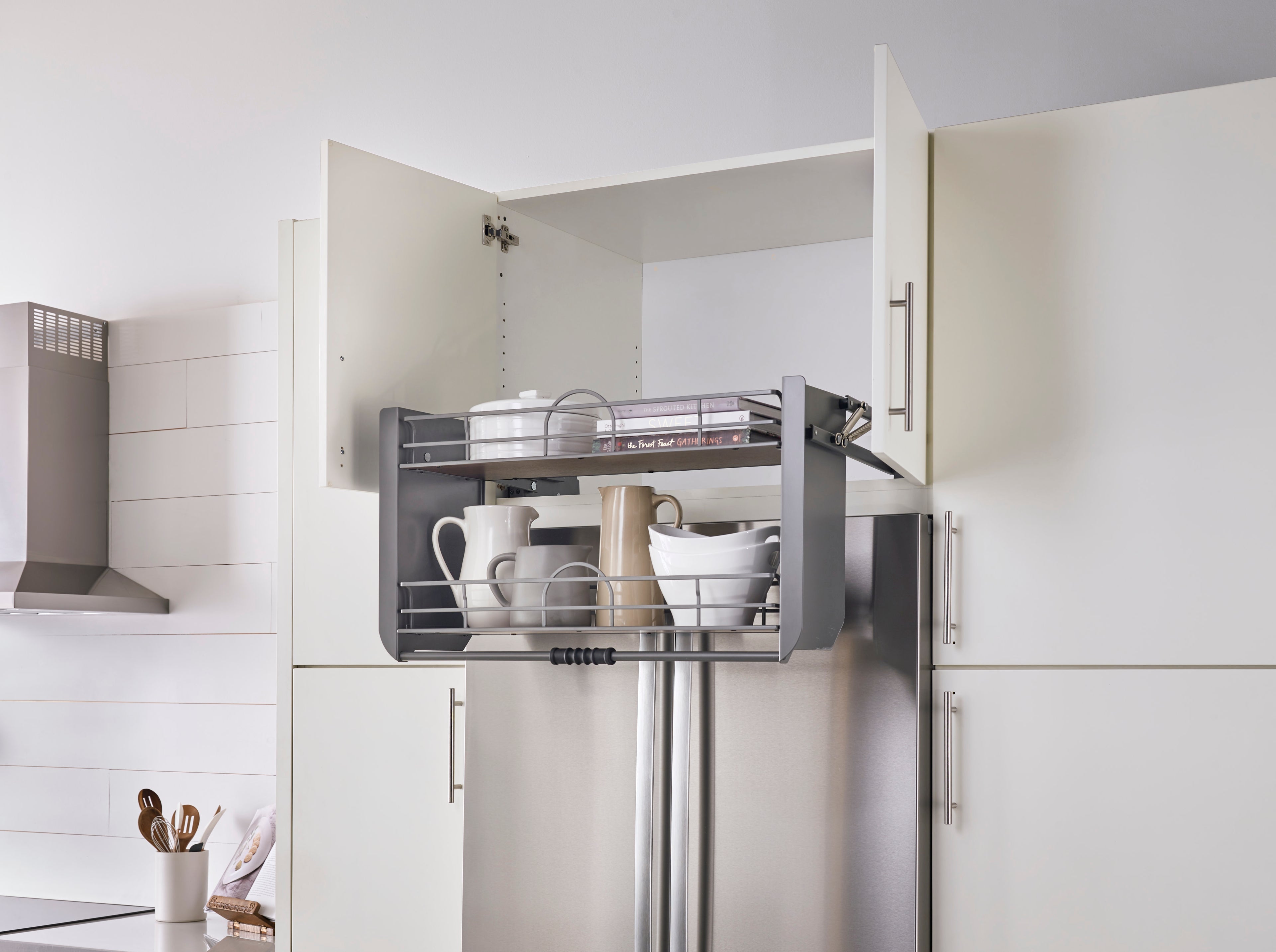 Solid Bottom Pulldown Shelving System for 24" Wall
