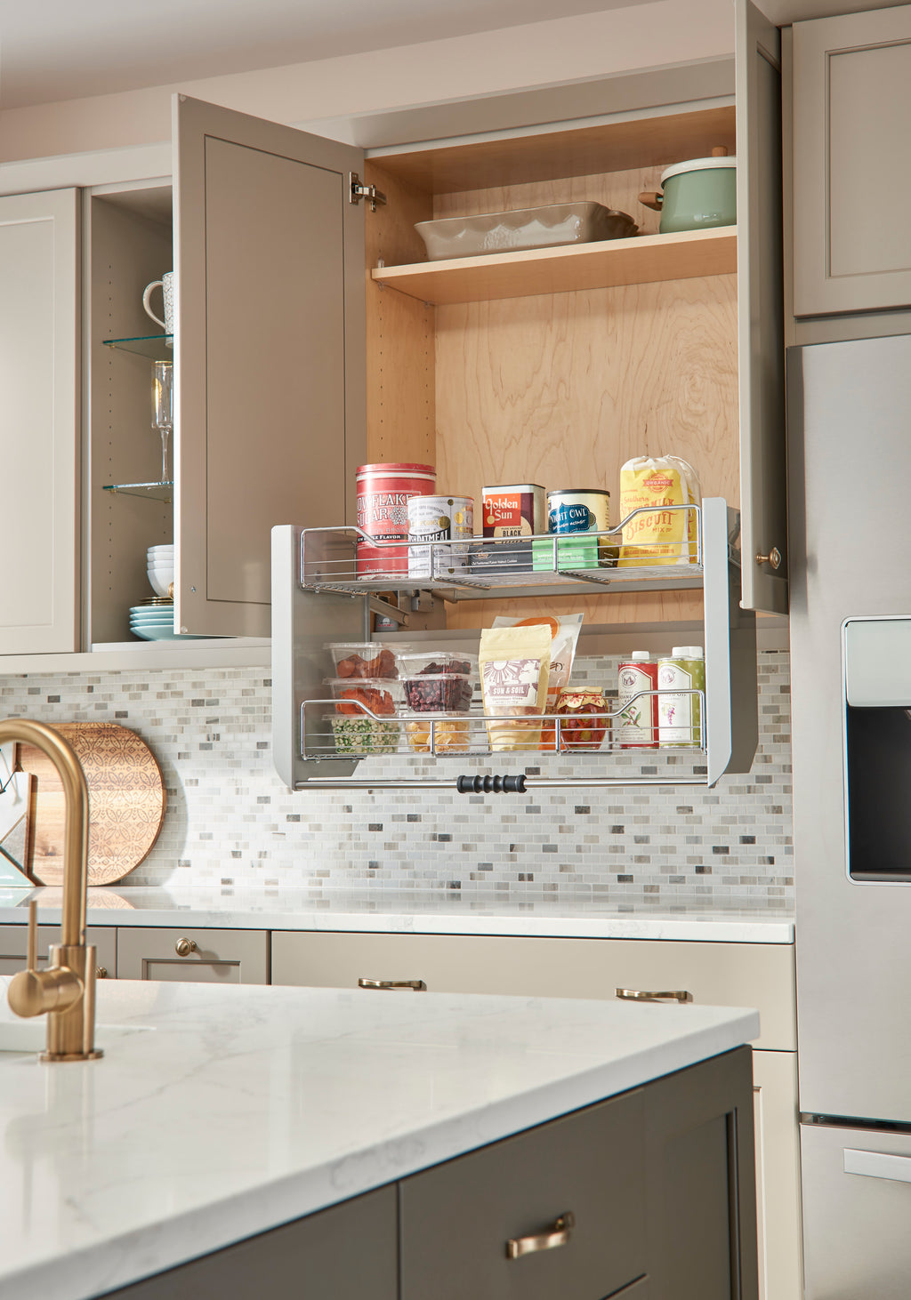 Large Wall Cabinet Pull-Down Shelving System