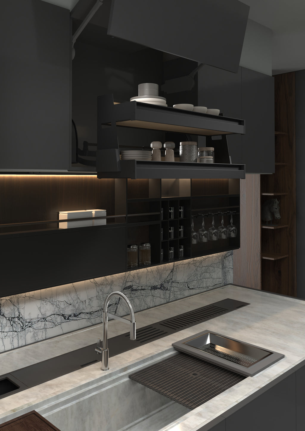 Customizable Pull-Down Shelving System for Wall Cabinets