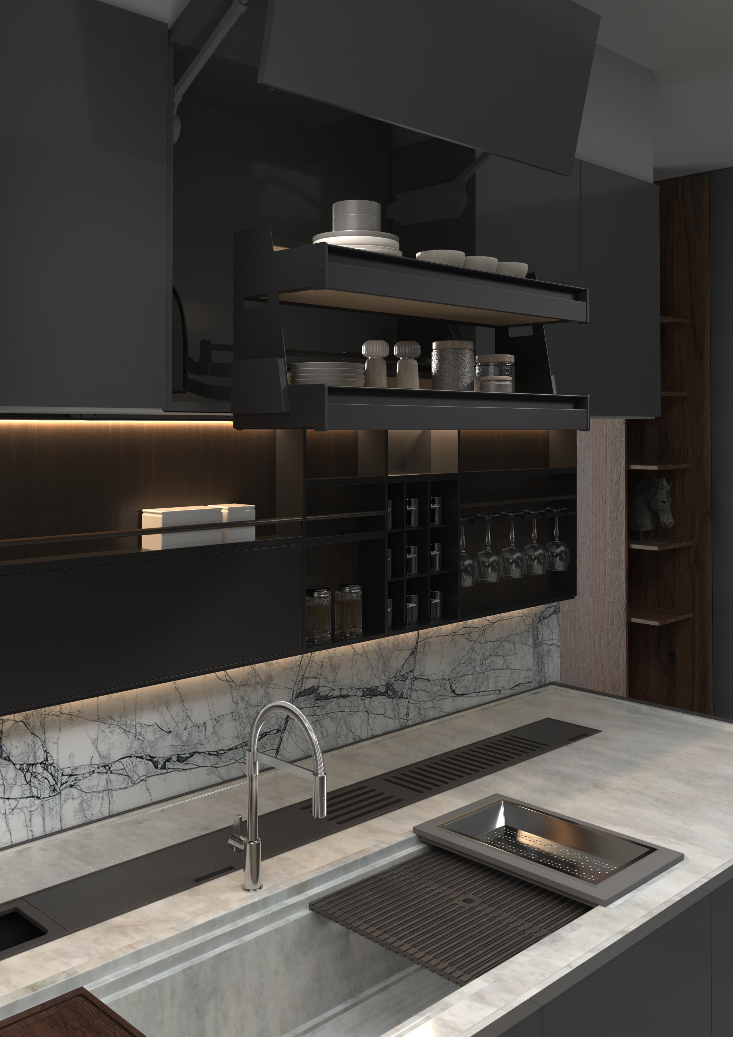 Customizable Pull-Down Shelving System for Wall Cabinets