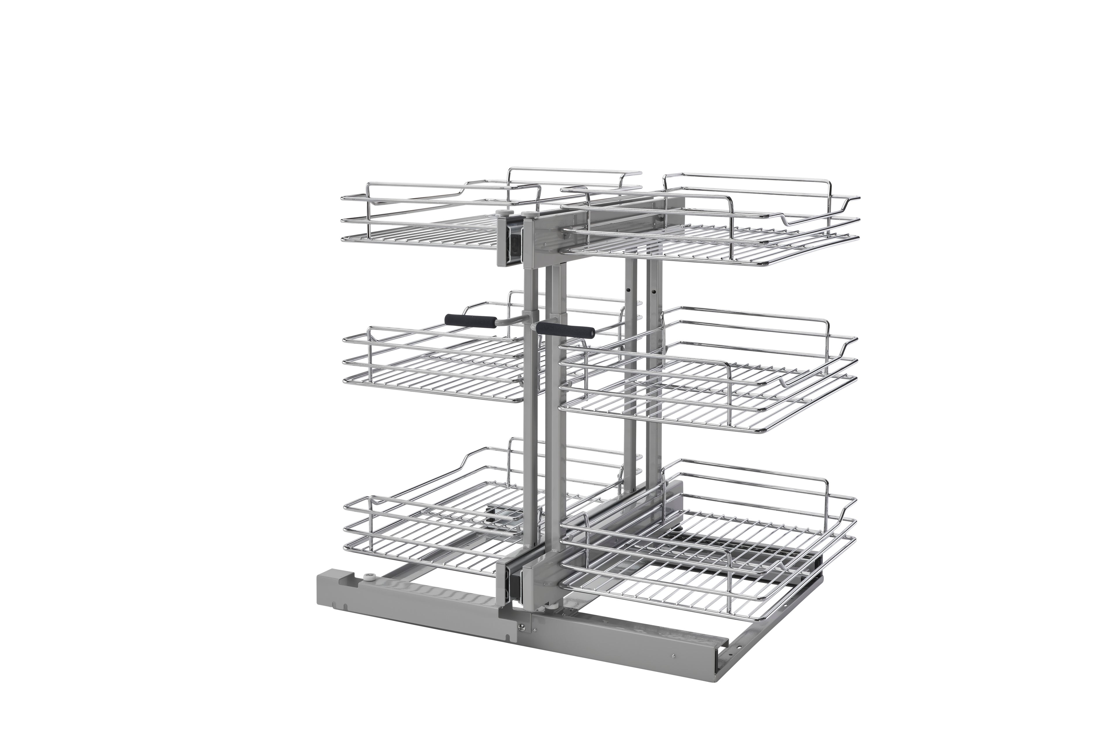 Chrome Three-Tier Wire Basket Organizer w/ Soft-Close for 15" Blind Corner Cabinet Openings