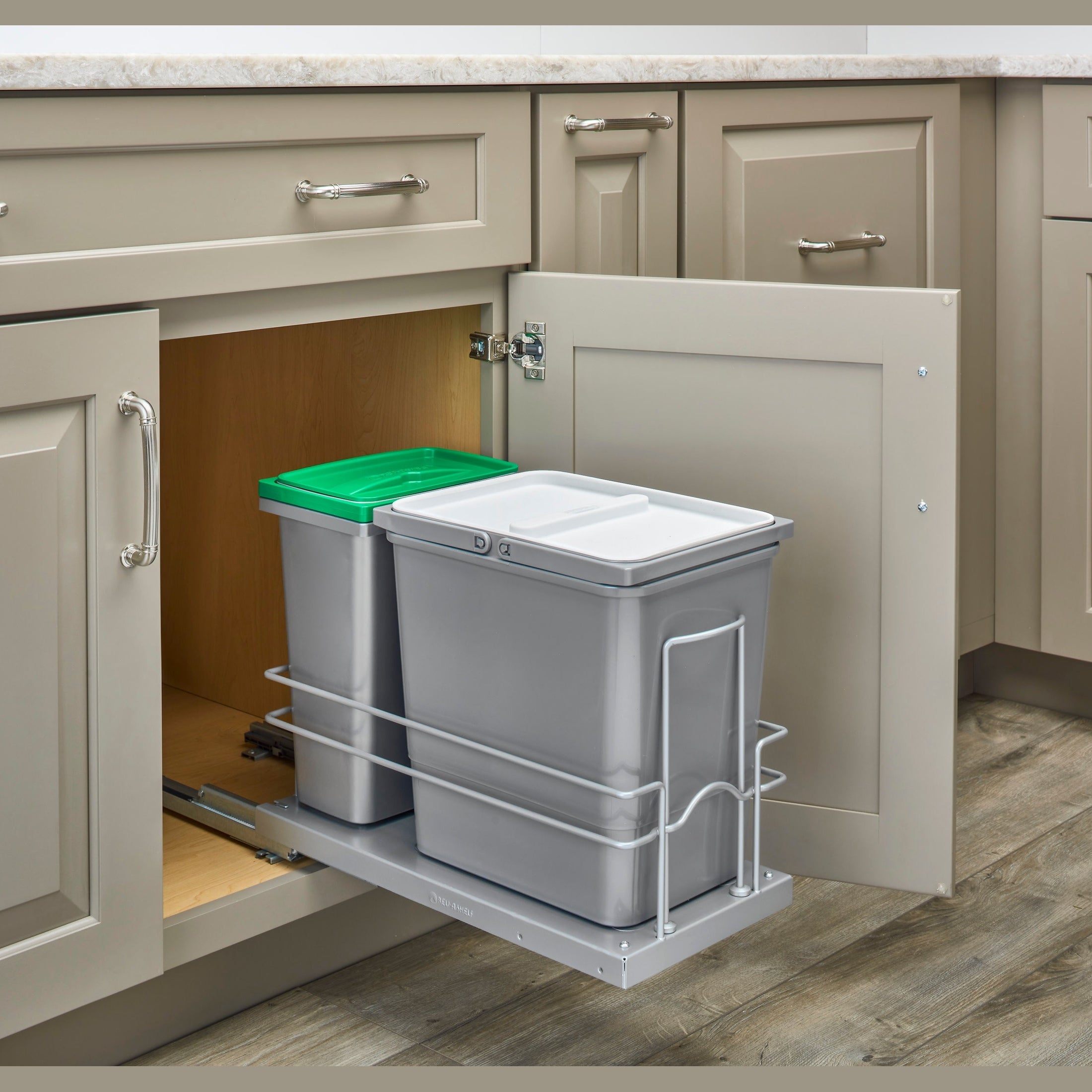 Single 8 L Metallic Silver and Single 15 L Gray Waste Container w/ Soft-Close for 24" Sink Base