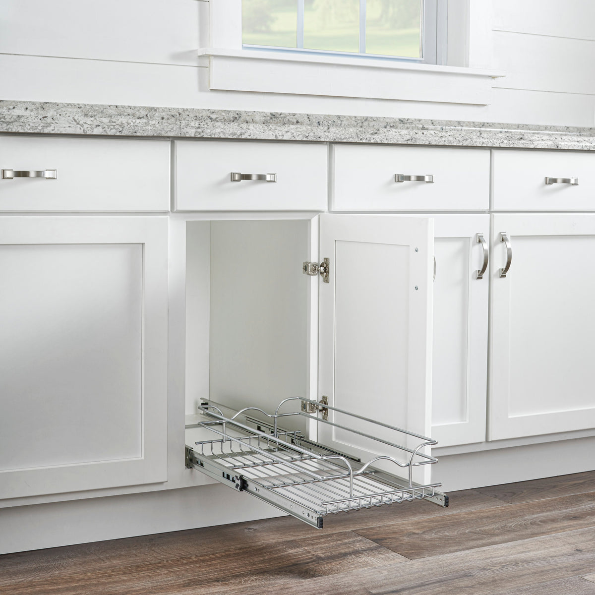 12" W x 22" D Base Cabinet Pullout Chrome Wire Basket