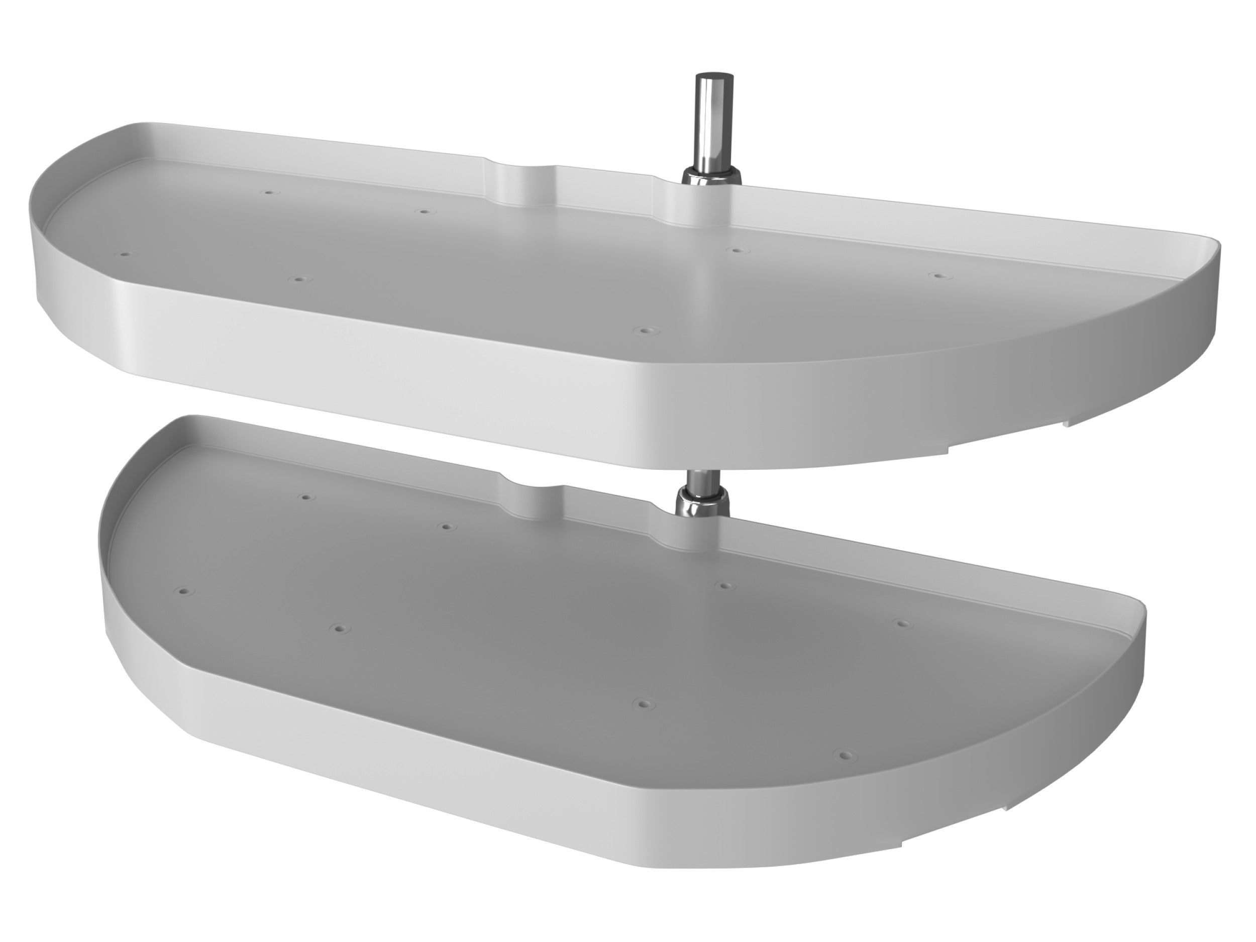 31" White Polymer Two-Tier Half-Moon Optimizer w/ Pivot Hardware for 13-1/4" Blind Corner Cabinet Openings