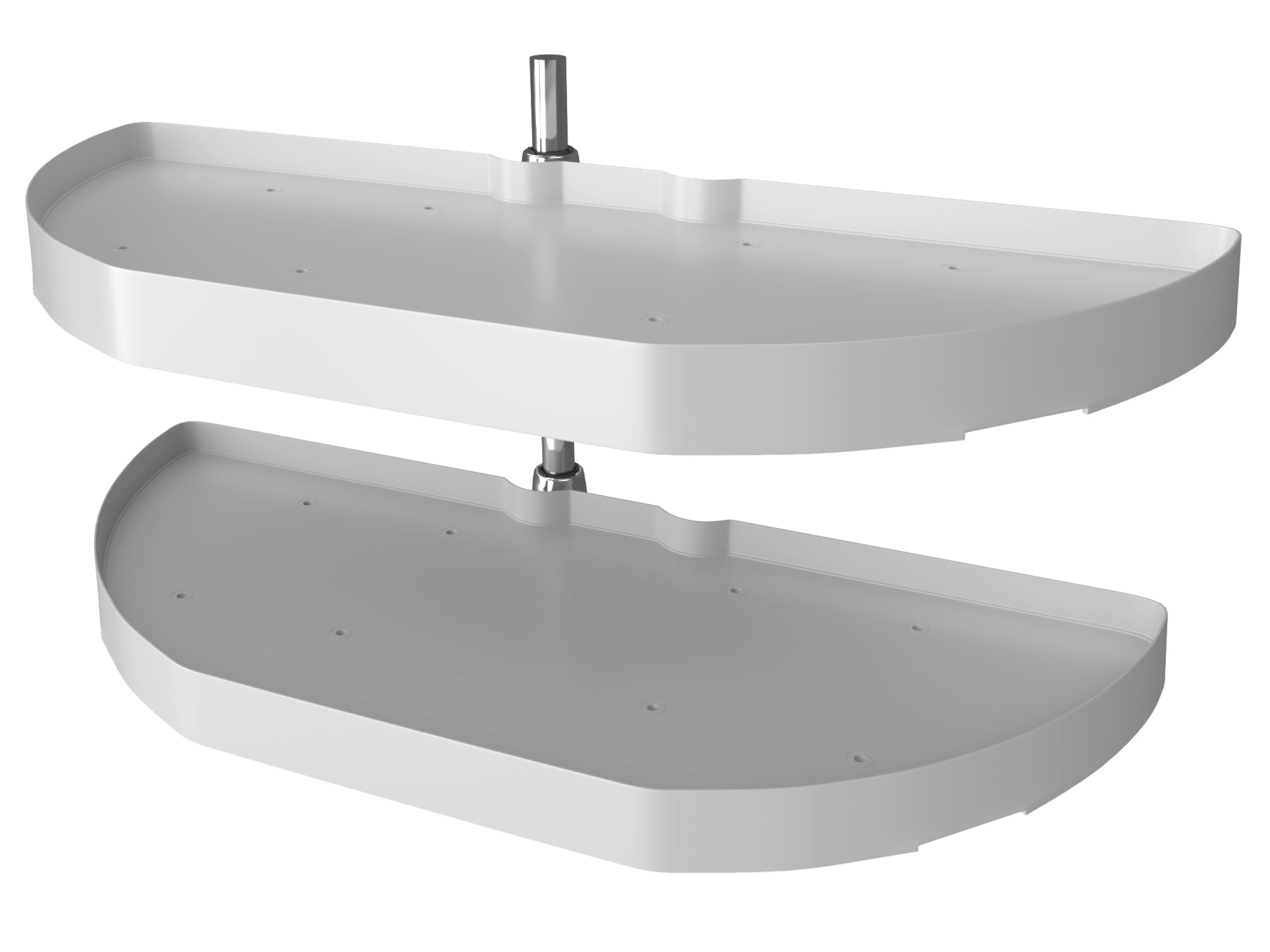 31" White Polymer Two-Tier Half-Moon Optimizer w/ Pivot and Slide Hardware for 13-1/4" Blind Corner Cabinet Openings