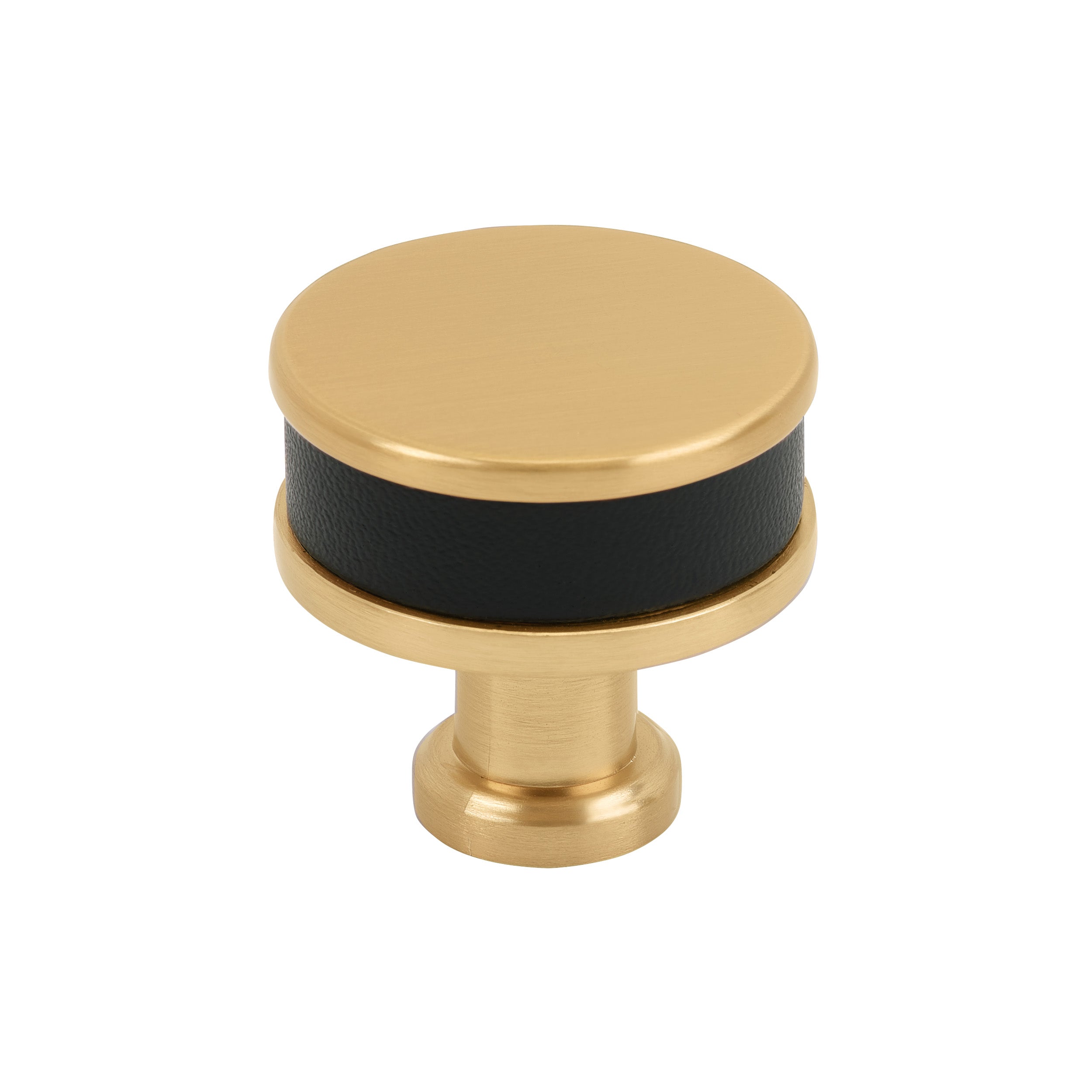 Fairlane 1-1/4 inch (32mm) Diameter Black Leather/Champagne Bronze Cabinet Knob