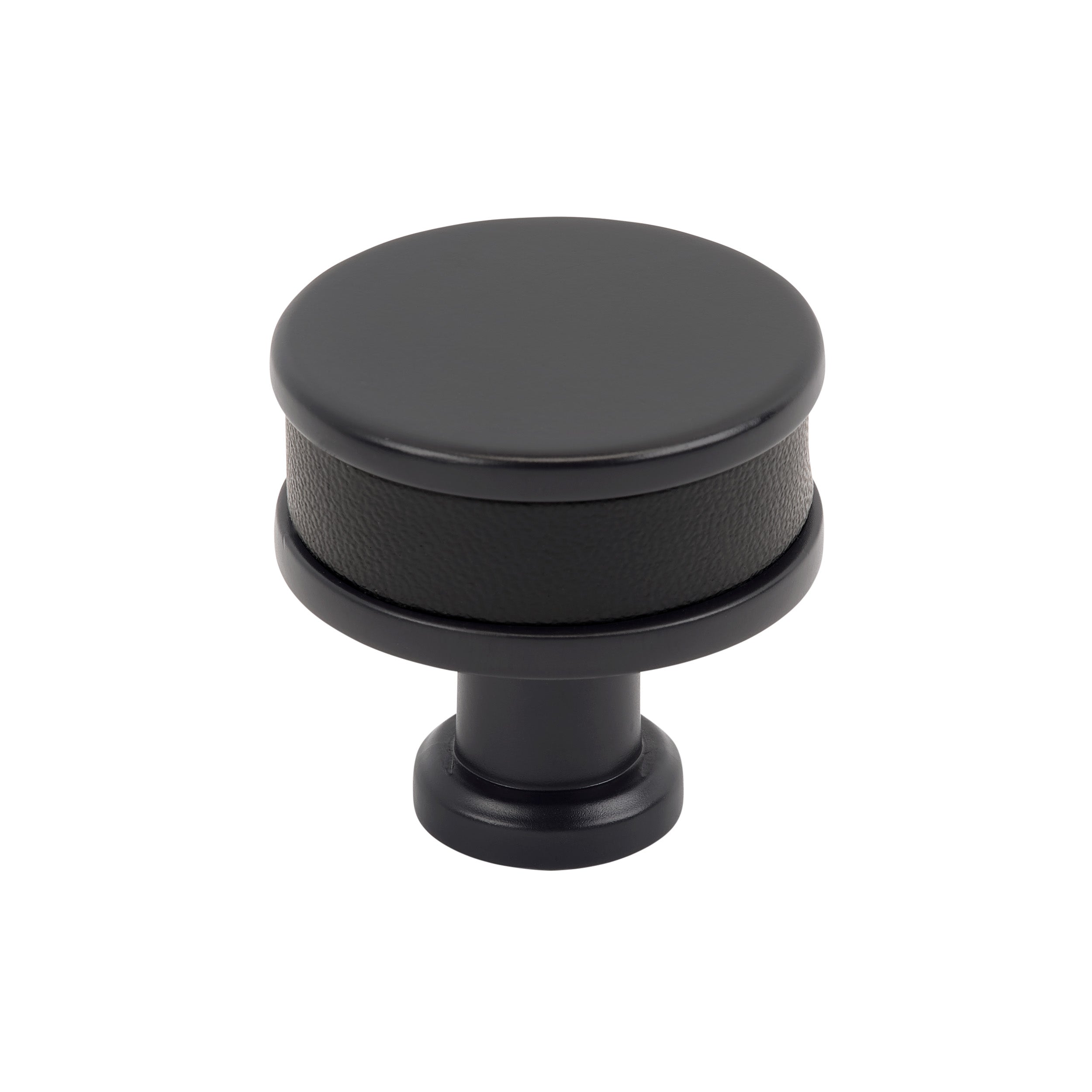 Fairlane 1-1/4 inch (32mm) Diameter Black Leather/Matte Black Cabinet Knob