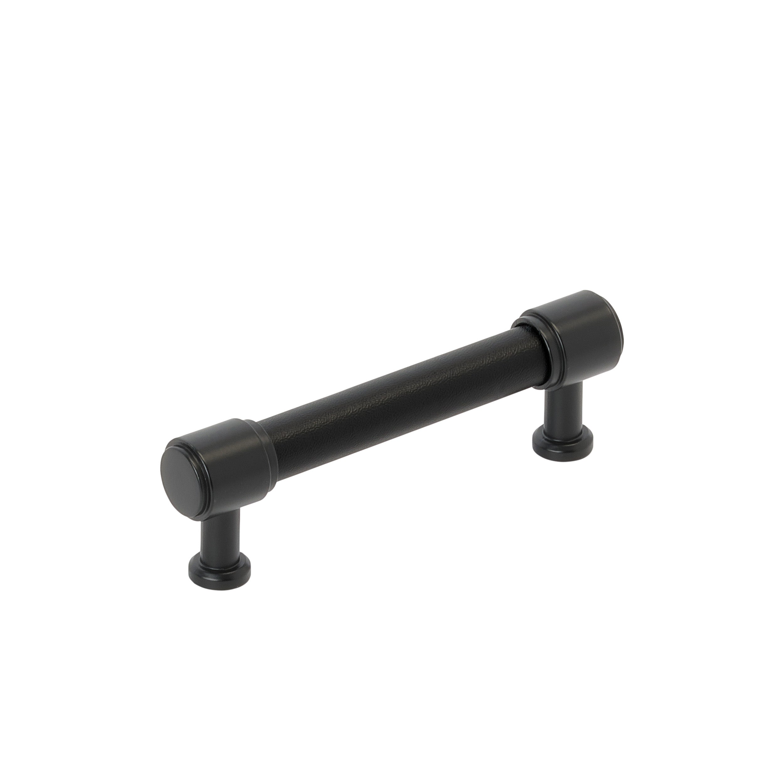 Fairlane 3-3/4 inch (96mm) Center-to-Center Black Leather/Matte Black Cabinet Pull