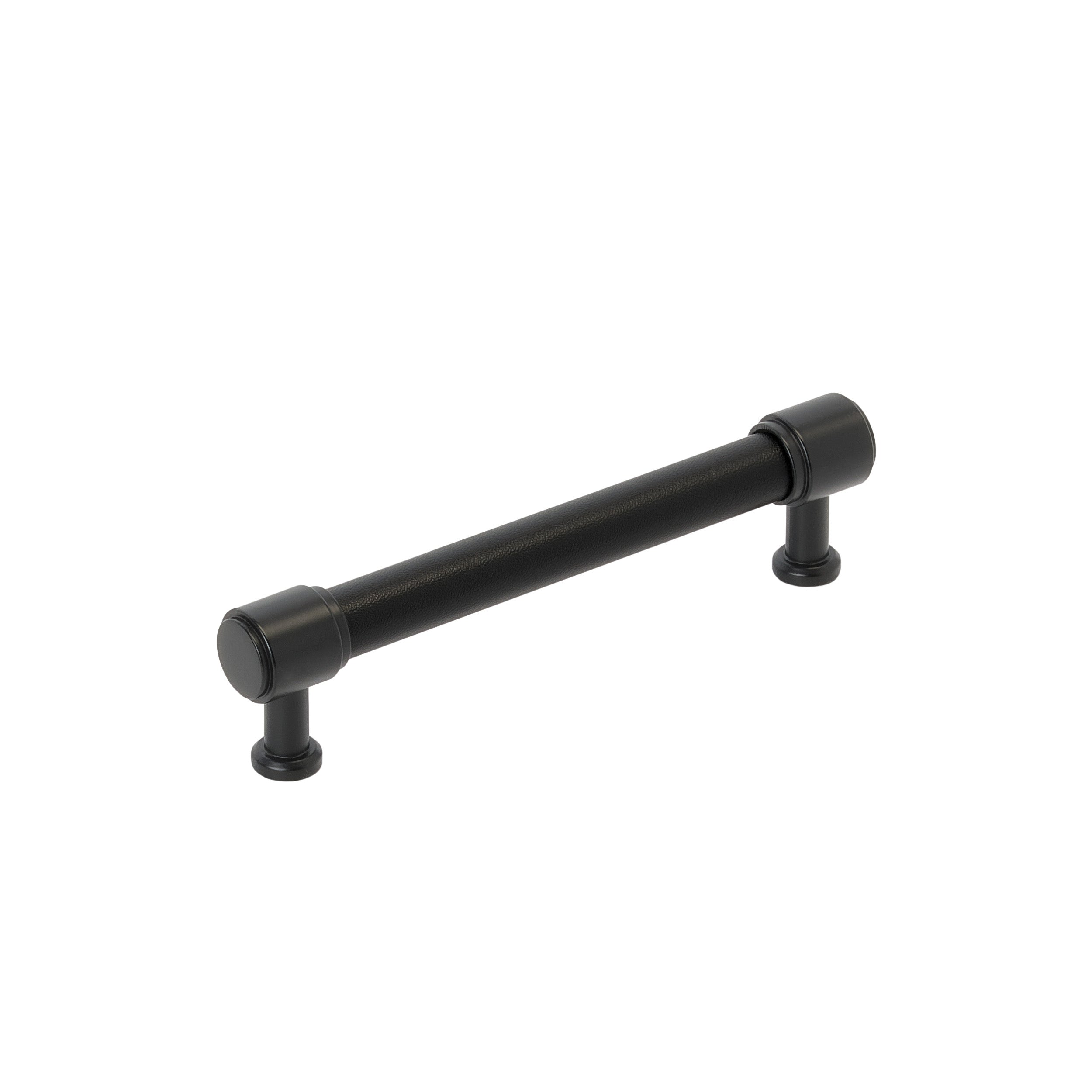 Fairlane 5-1/16 inch (128mm) Center-to-Center Black Leather/Matte Black Cabinet Pull