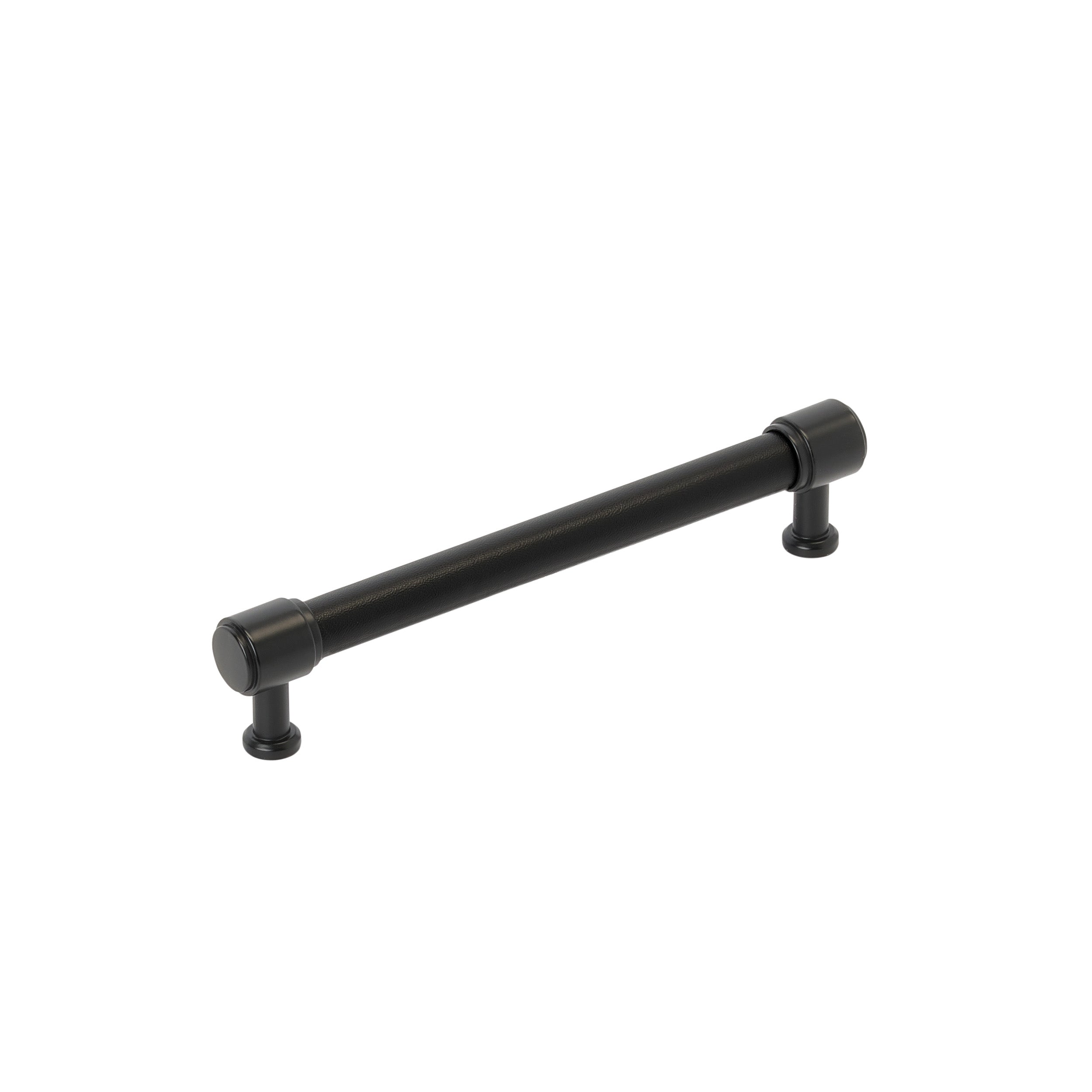 Fairlane 6-5/16 inch (160mm) Center-to-Center Black Leather/Matte Black Cabinet Pull