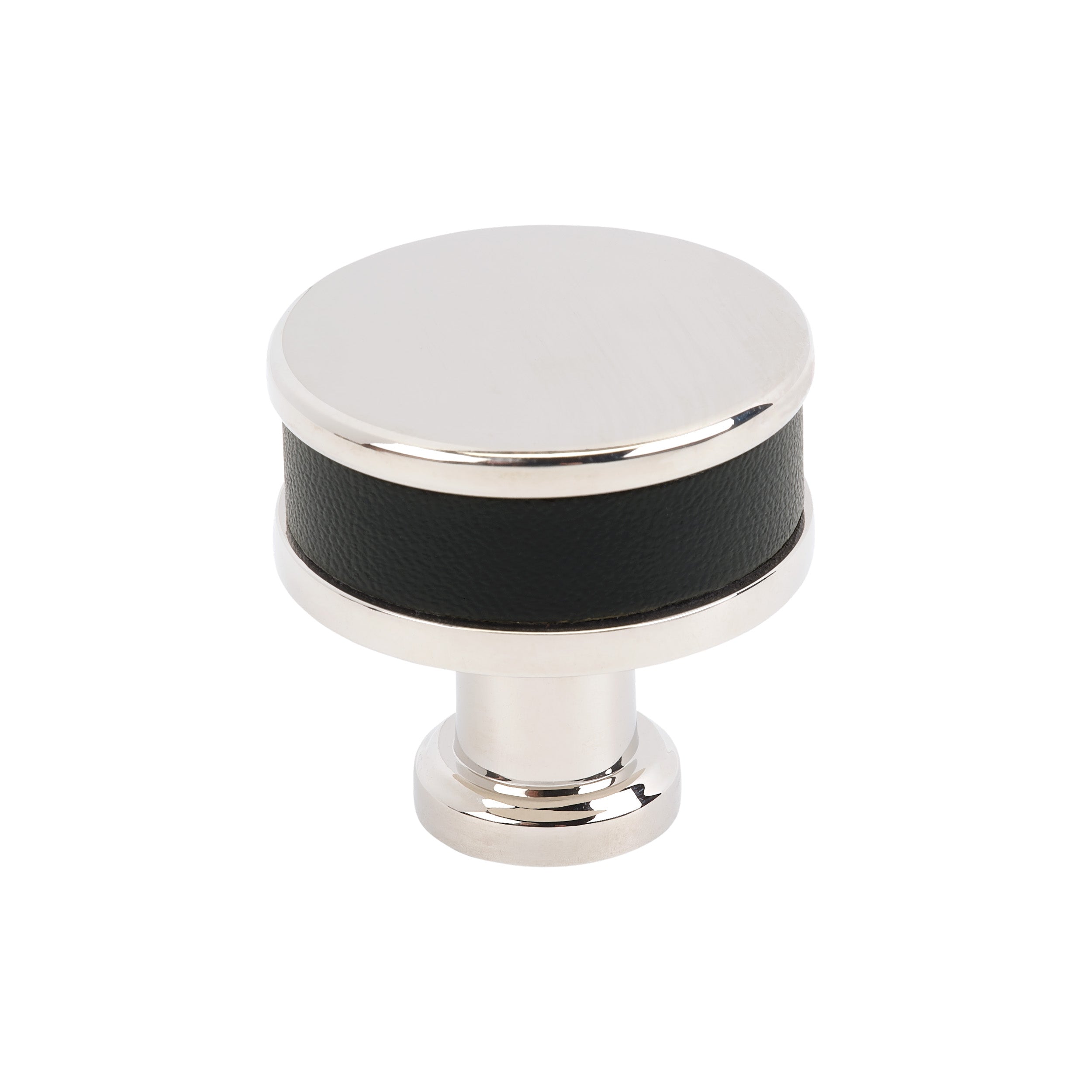 Fairlane 1-1/4 inch (32mm) Diameter Black Leather/Polished Nickel Cabinet Knob