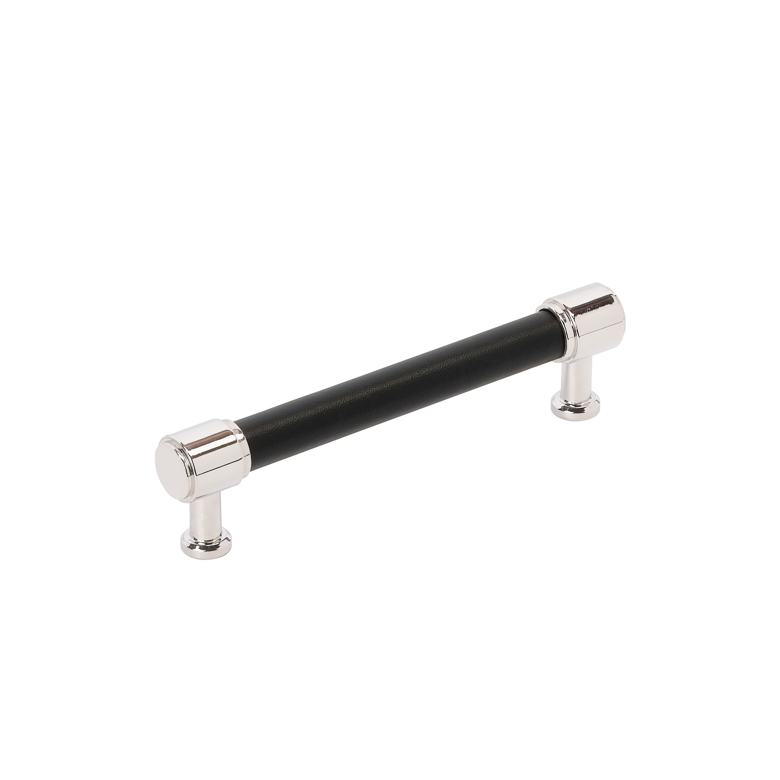 Fairlane 5-1/16 inch (128mm) Center-to-Center Black Leather/Polished Nickel Cabinet Pull