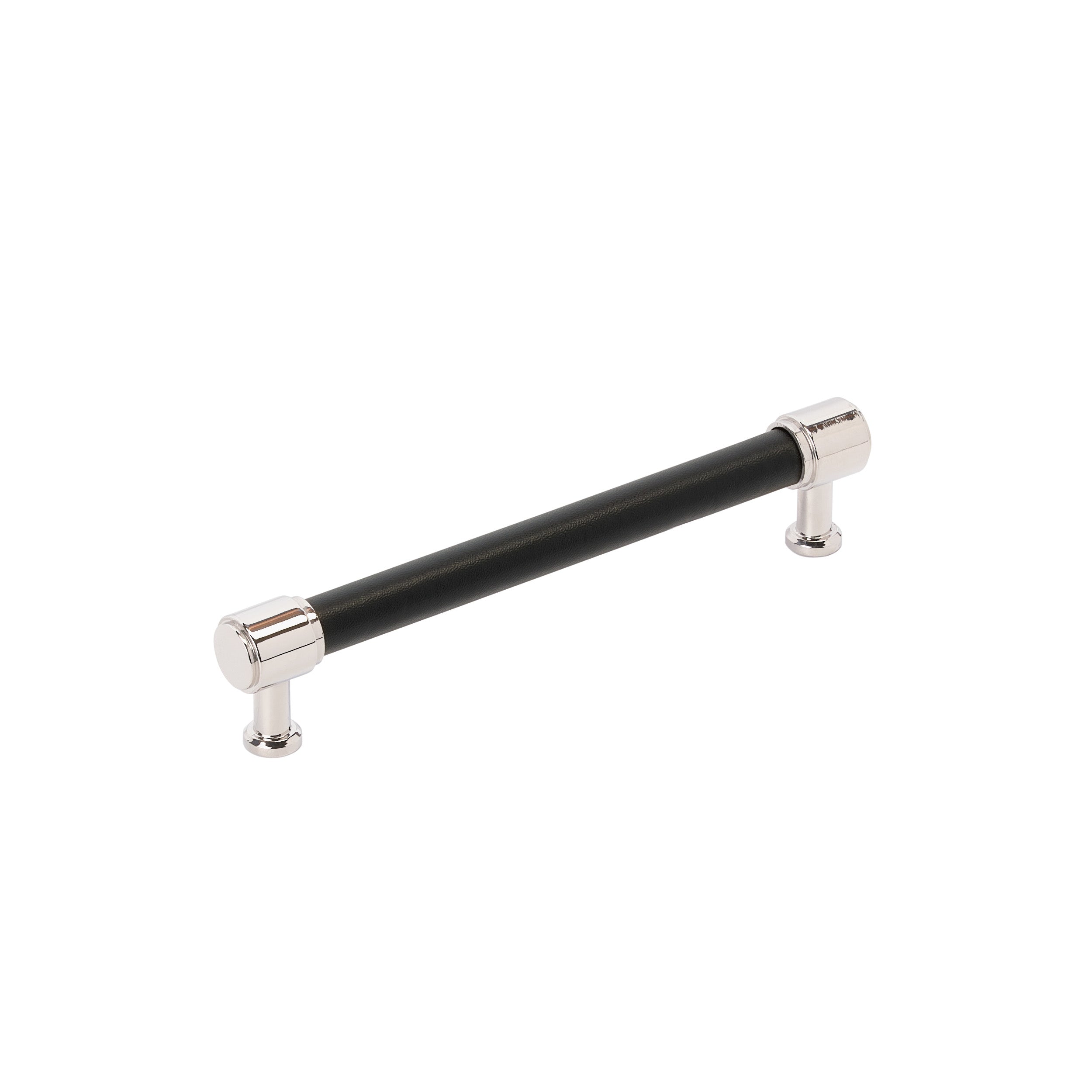 Fairlane 6-5/16 inch (160mm) Center-to-Center Black Leather/Polished Nickel Cabinet Pull