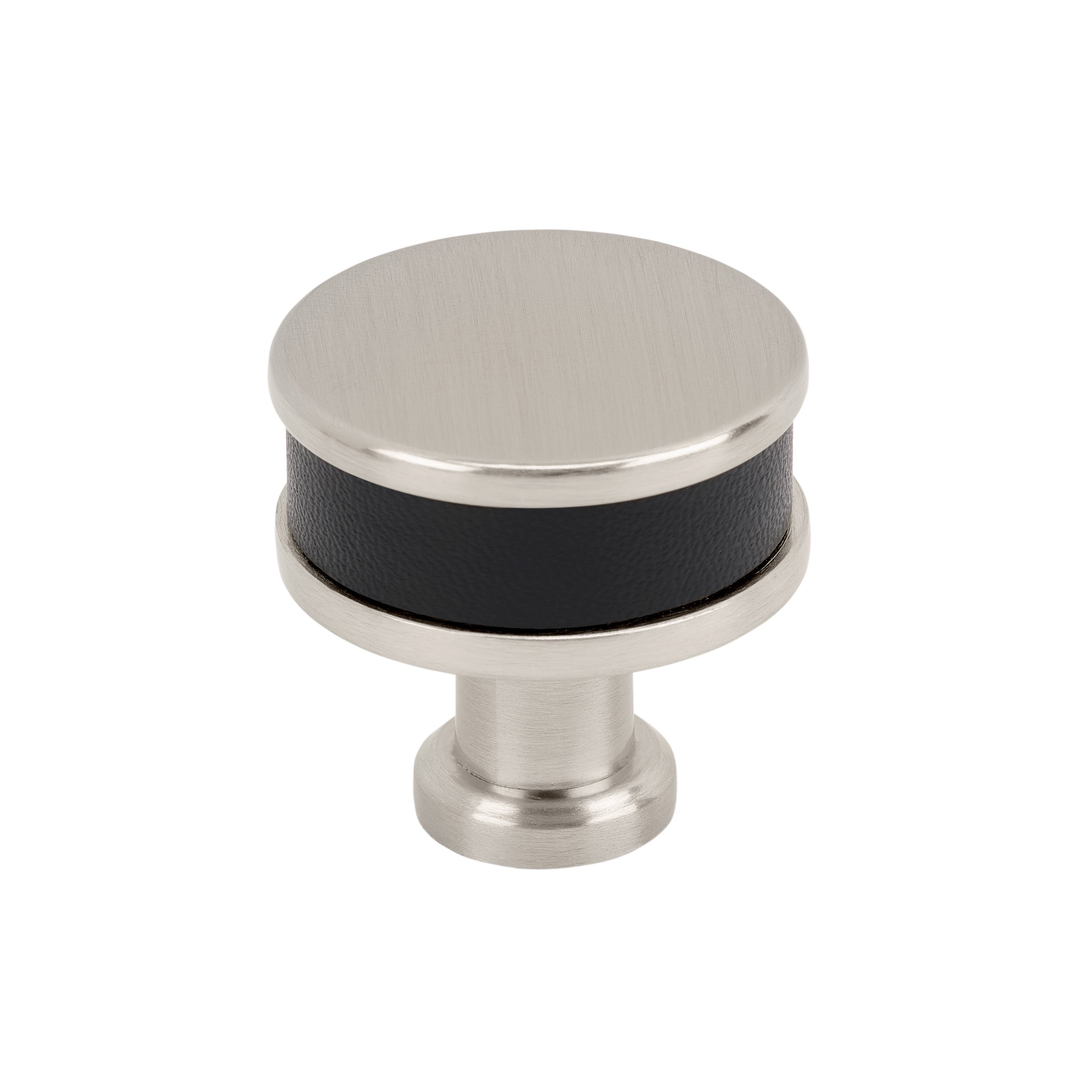 Fairlane 1-1/4 inch (32mm) Diameter Black Leather/Satin Nickel Cabinet Knob