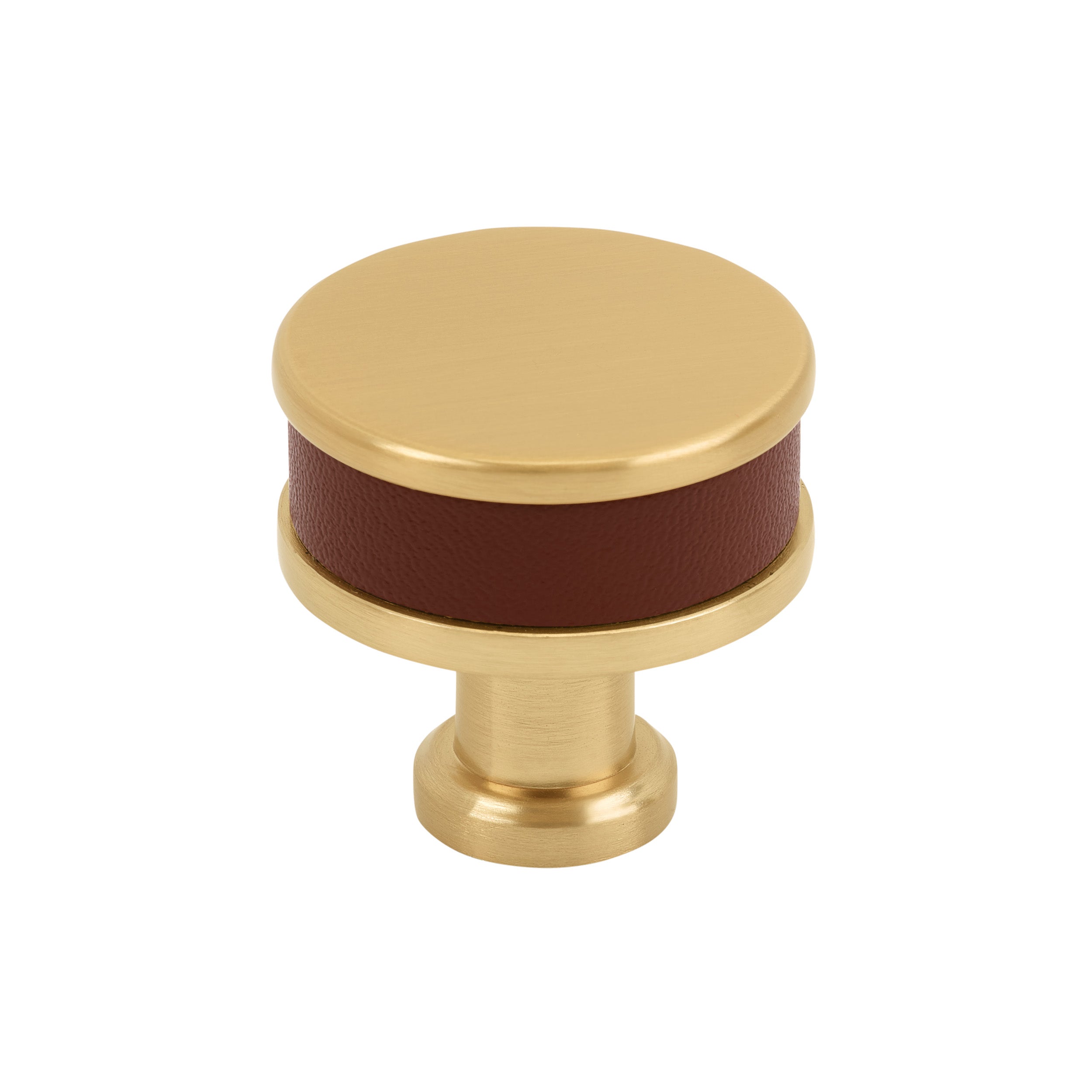 Fairlane 1-1/4 inch (32mm) Diameter Brown Leather/Champagne Bronze Cabinet Knob