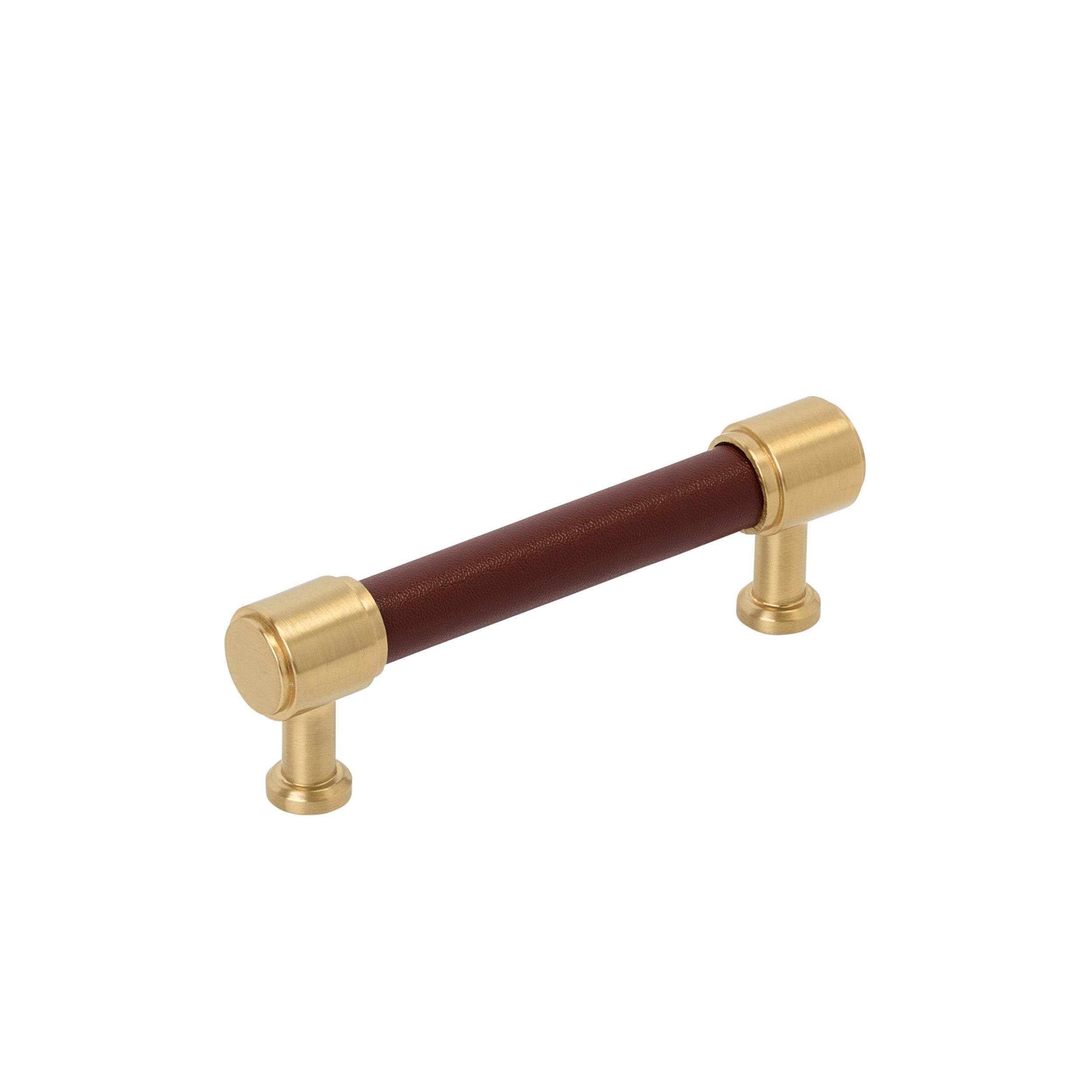 Fairlane 3-3/4 inch (96mm) Center-to-Center Brown Leather/Champagne Bronze Cabinet Pull