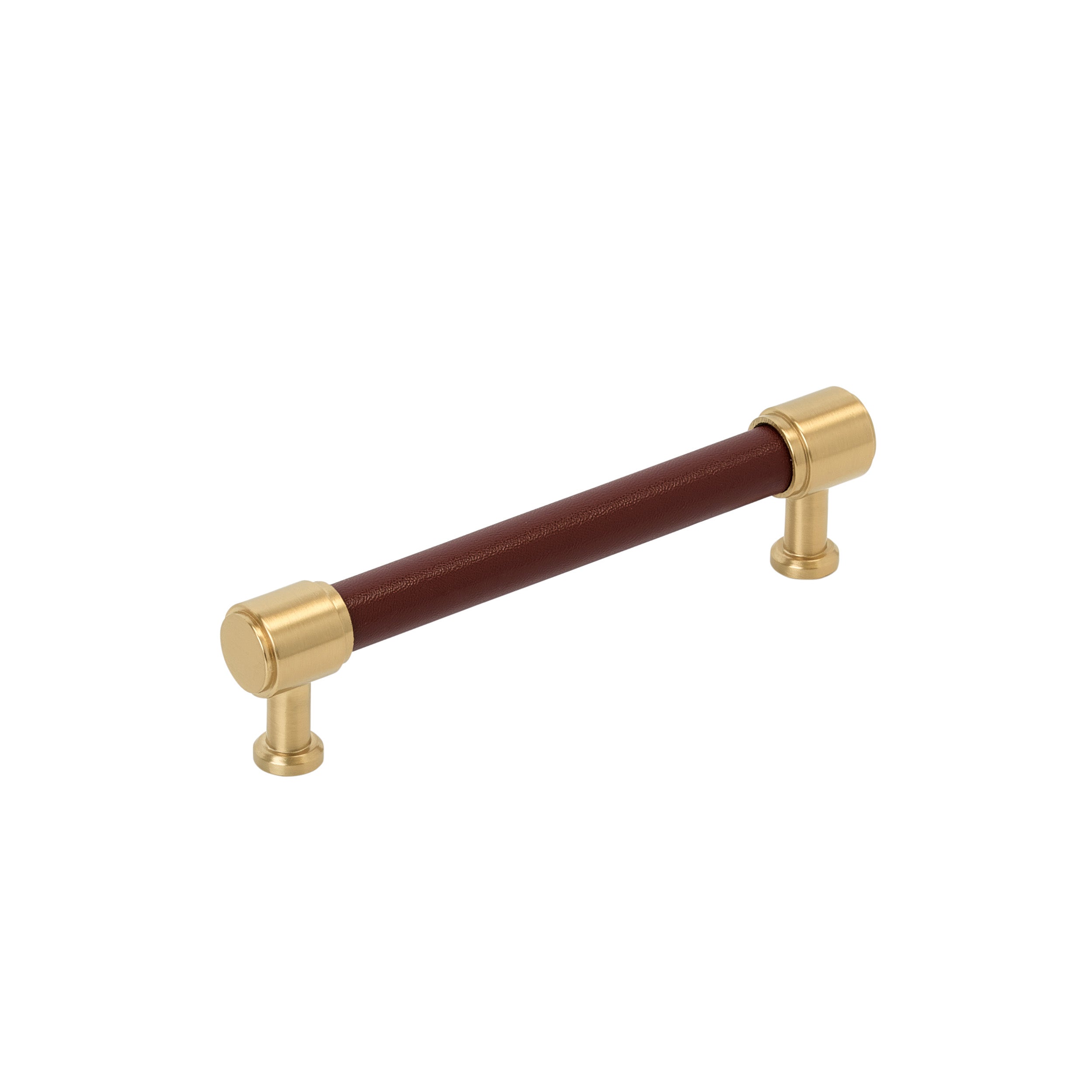 Fairlane 5-1/16 inch (128mm) Center-to-Center Brown Leather/Champagne Bronze Cabinet Pull