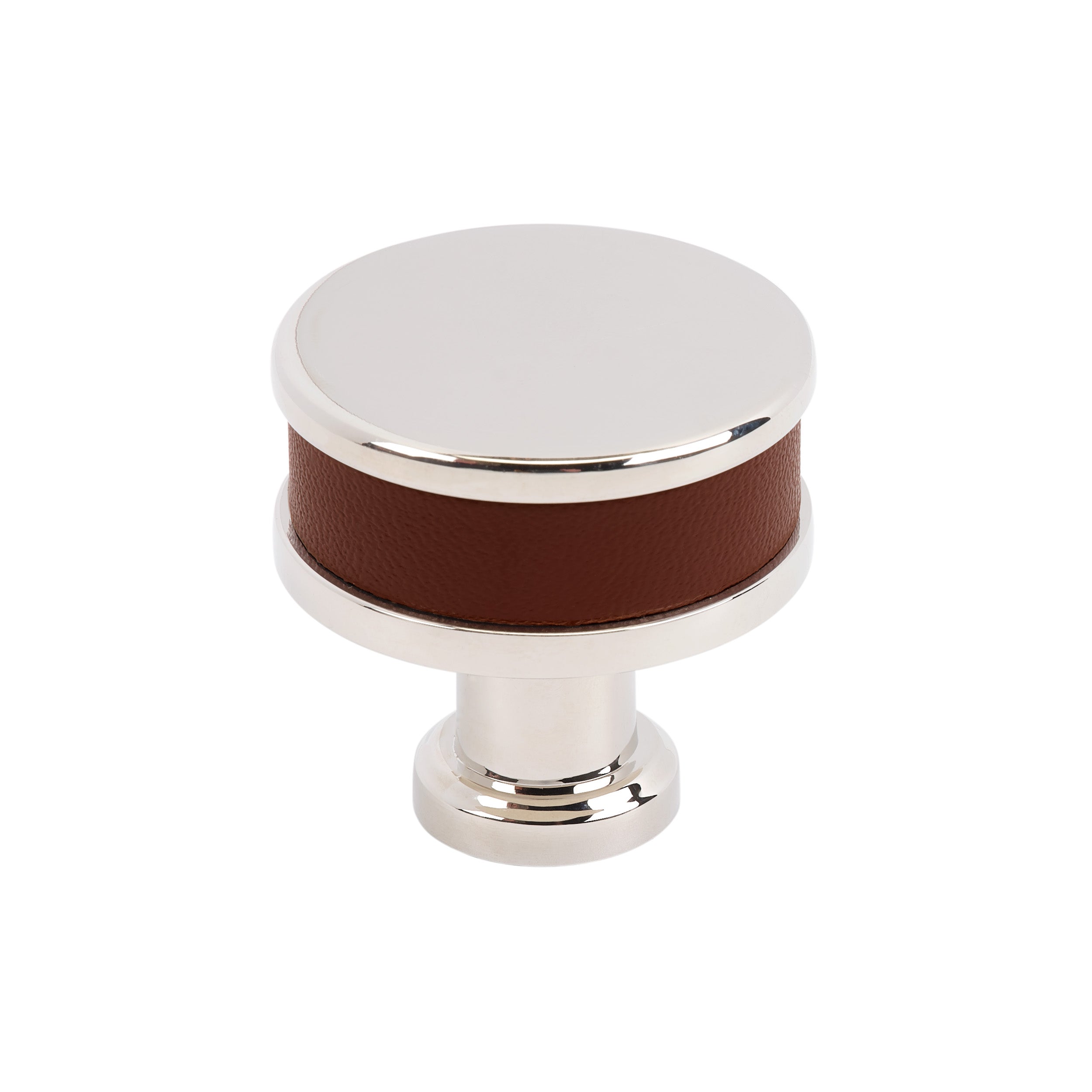 Fairlane 1-1/4 inch (32mm) Diameter Brown Leather/Polished Nickel Cabinet Knob