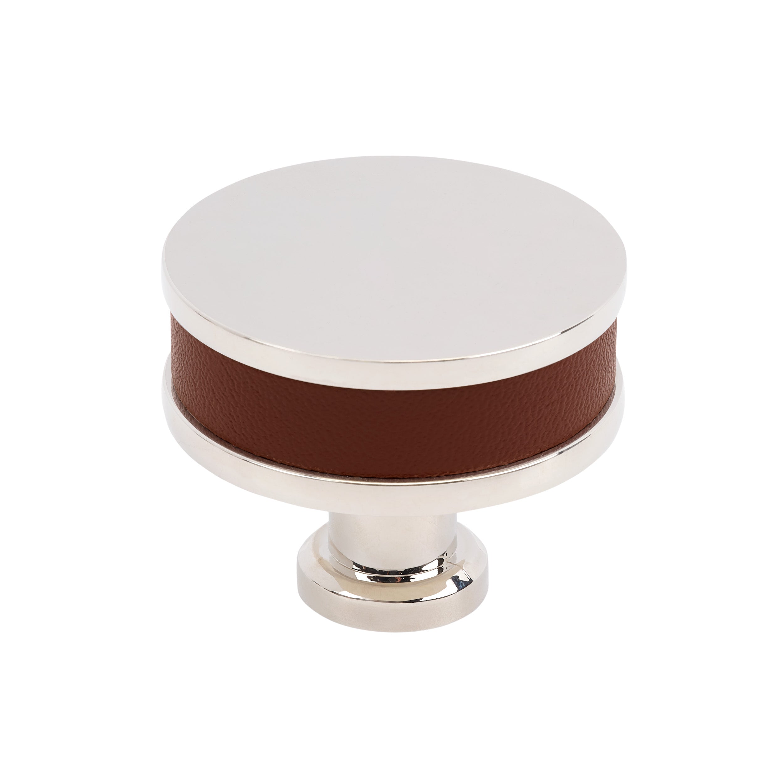 Fairlane 1-1/2 inch (38mm) Diameter Brown Leather/Polished Nickel Cabinet Knob