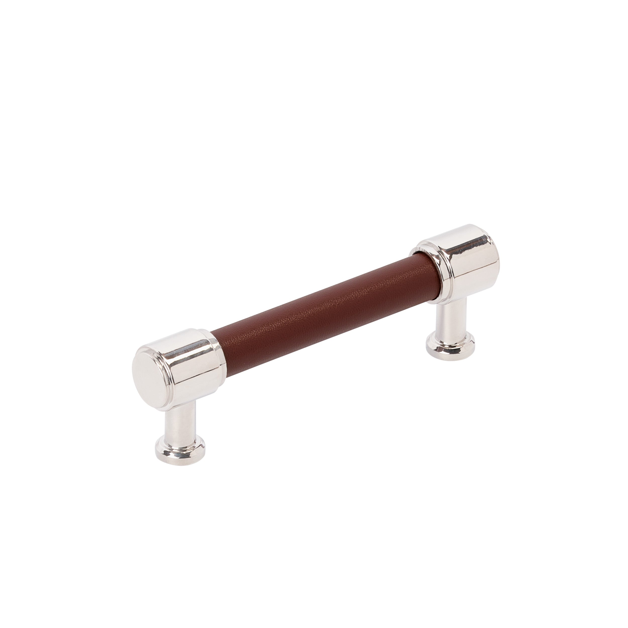 Fairlane 3-3/4 inch (96mm) Center-to-Center Brown Leather/Polished Nickel Cabinet Pull