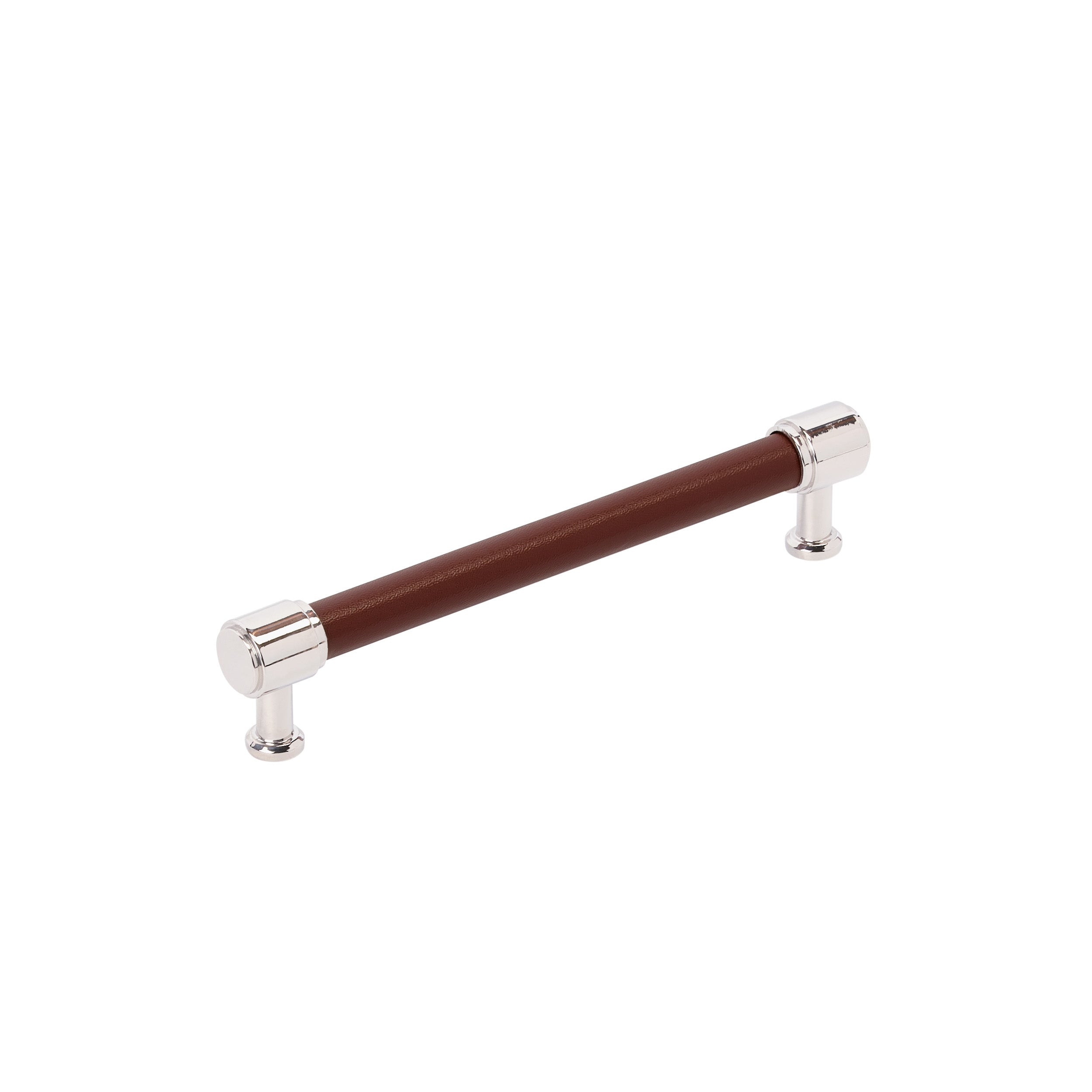 Fairlane 6-5/16 inch (160mm) Center-to-Center Brown Leather/Polished Nickel Cabinet Pull