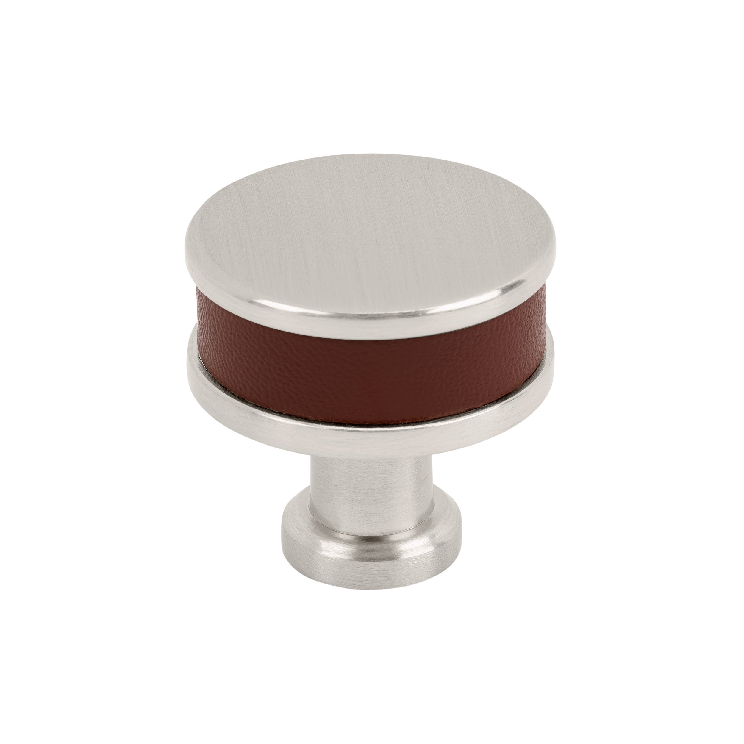 Fairlane 1-1/4 inch (32mm) Diameter Brown Leather/Satin Nickel Cabinet Knob