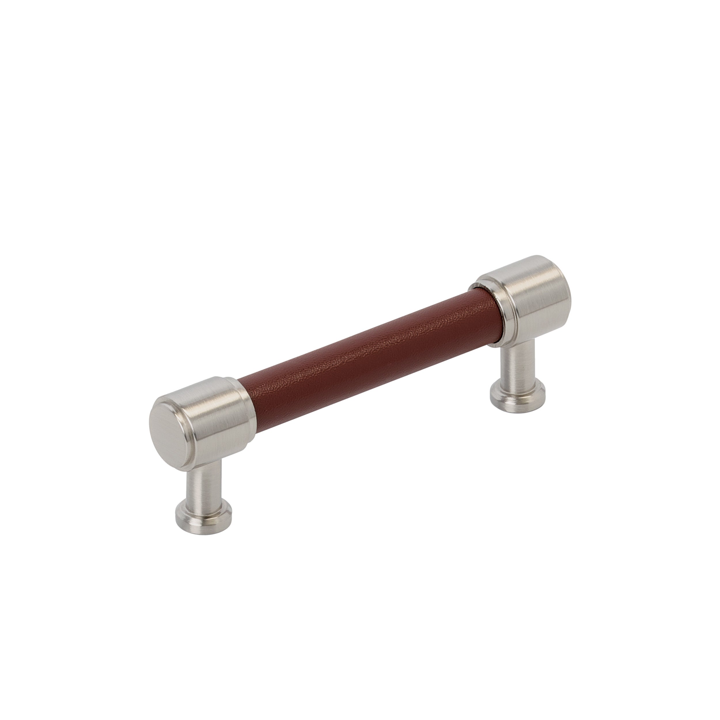 Fairlane 3-3/4 inch (96mm) Center-to-Center Brown Leather/Satin Nickel Cabinet Pull