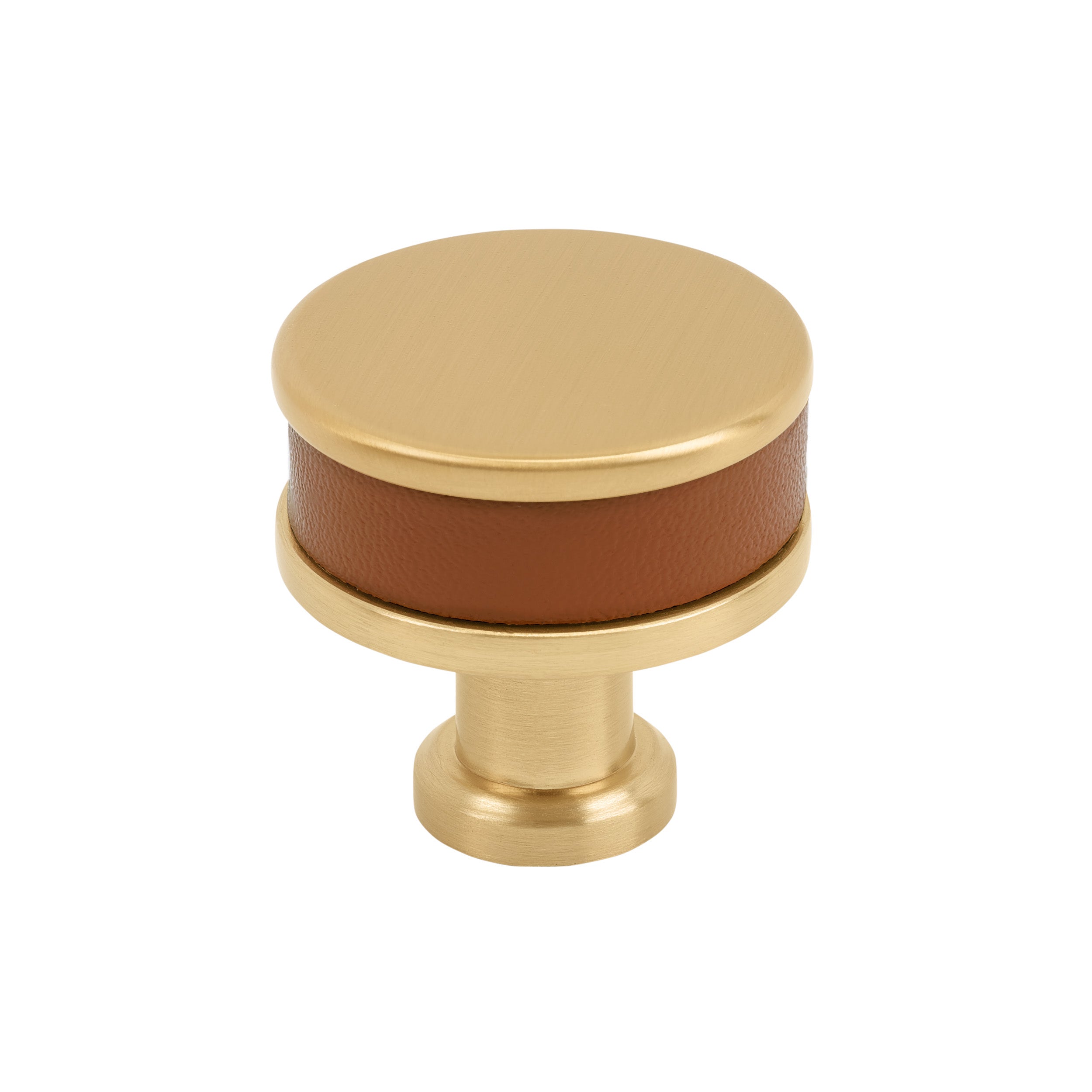 Fairlane 1-1/4 inch (32mm) Diameter Cognac Leather/Champagne Bronze Cabinet Knob