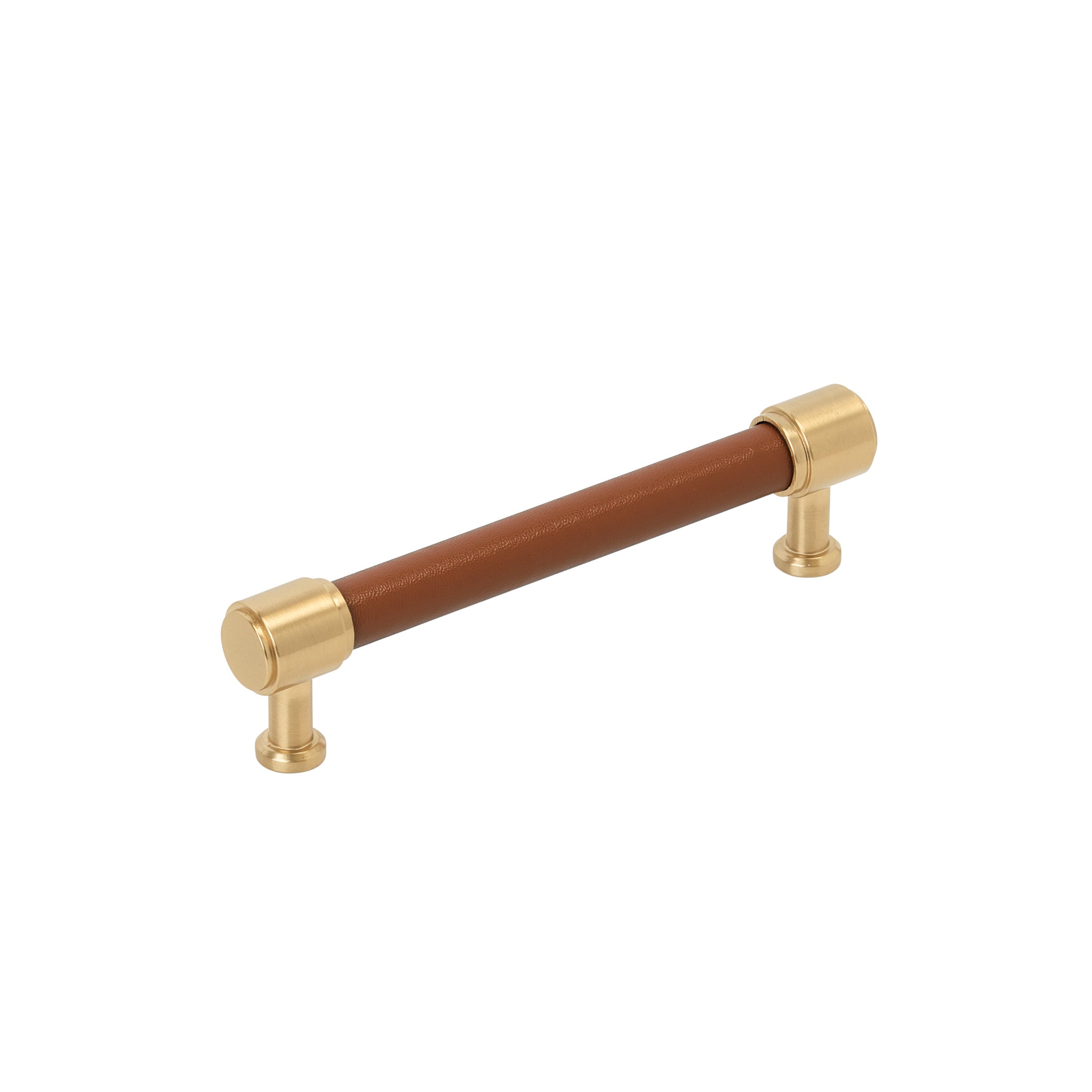 Fairlane 5-1/16 inch (128mm) Center-to-Center Cognac Leather/Champagne Bronze Cabinet Pull