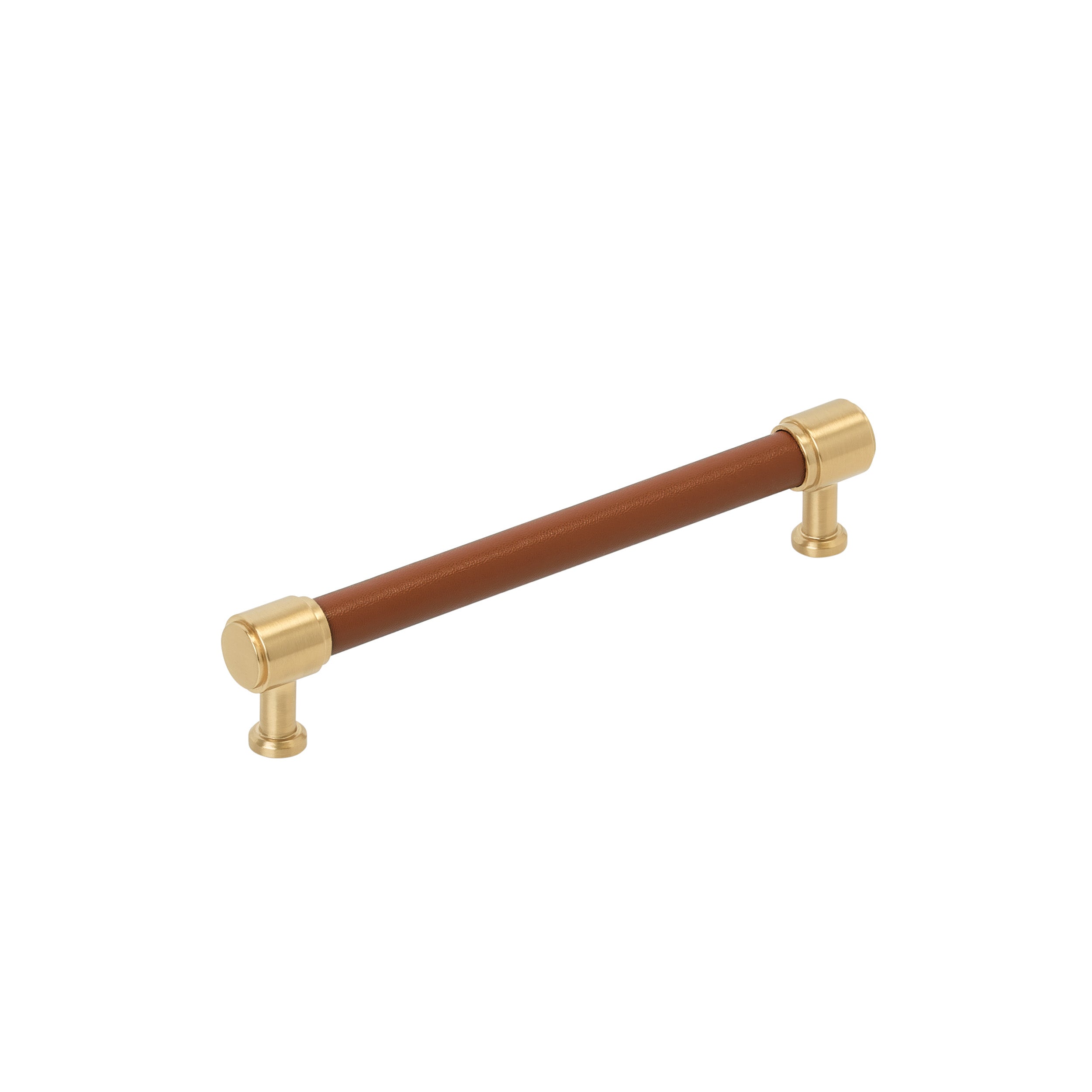 Fairlane 6-5/16 inch (160mm) Center-to-Center Cognac Leather/Champagne Bronze Cabinet Pull