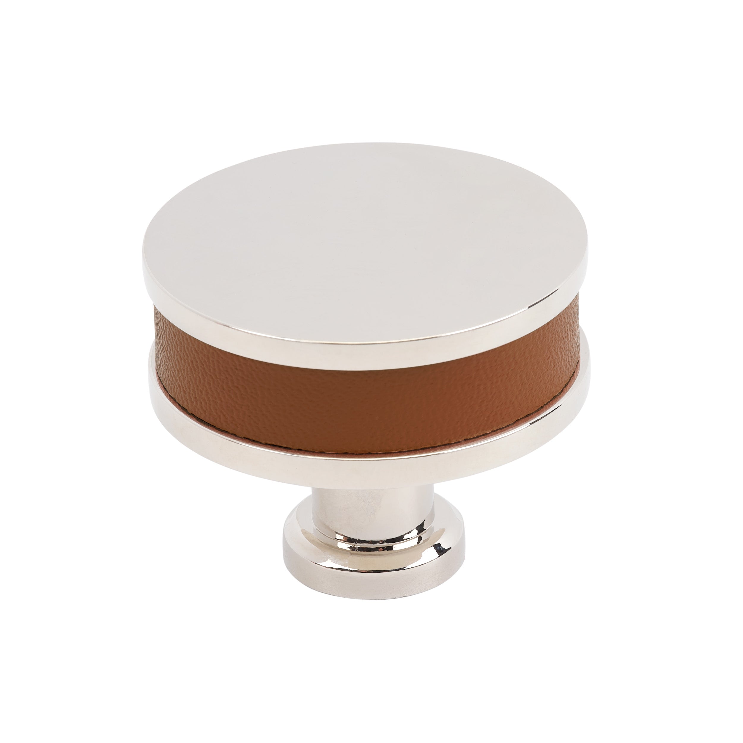 Fairlane 1-1/2 inch (38mm) Diameter Cognac Leather/Polished Nickel Cabinet Knob