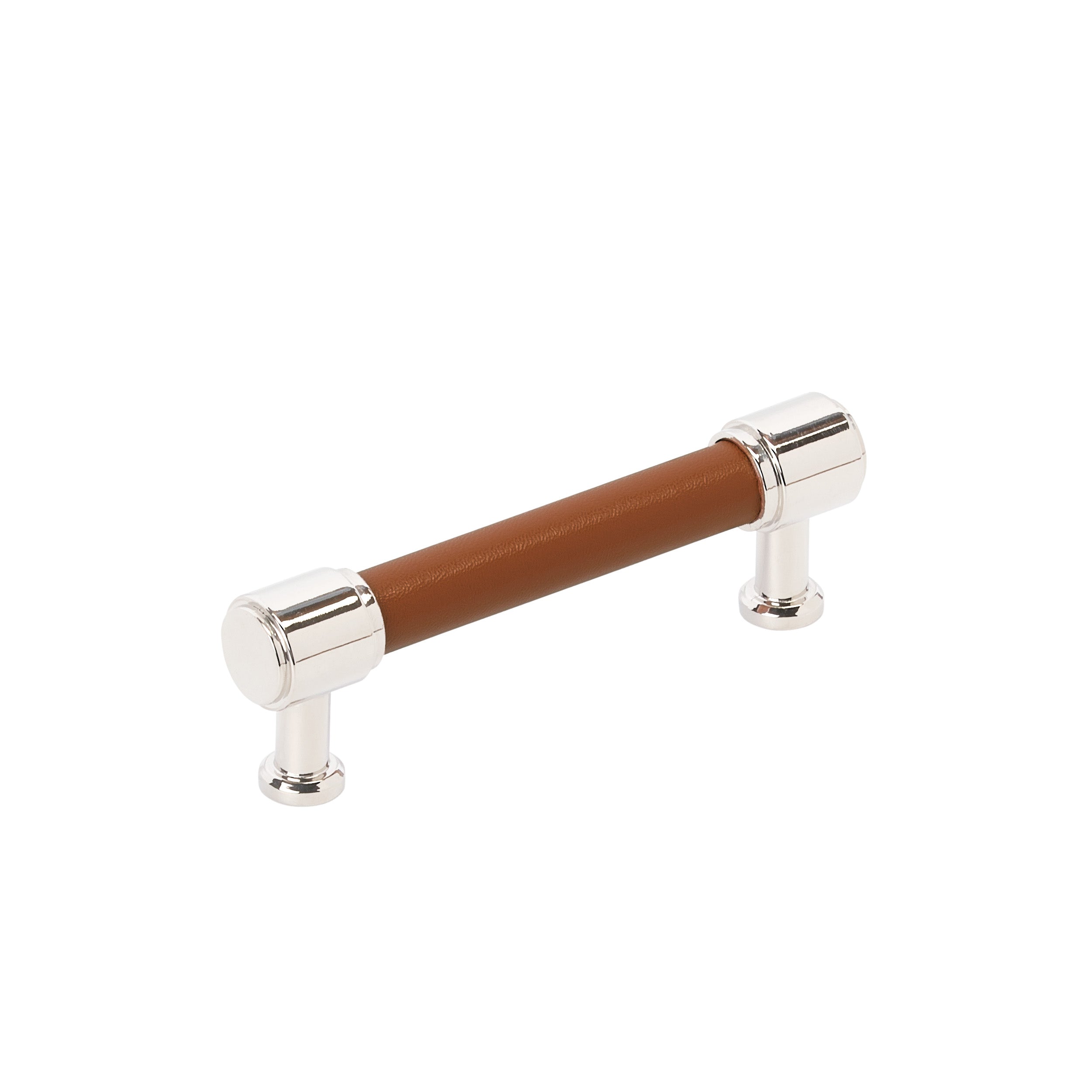 Fairlane 3-3/4 inch (96mm) Center-to-Center Cognac Leather/Polished Nickel Cabinet Pull