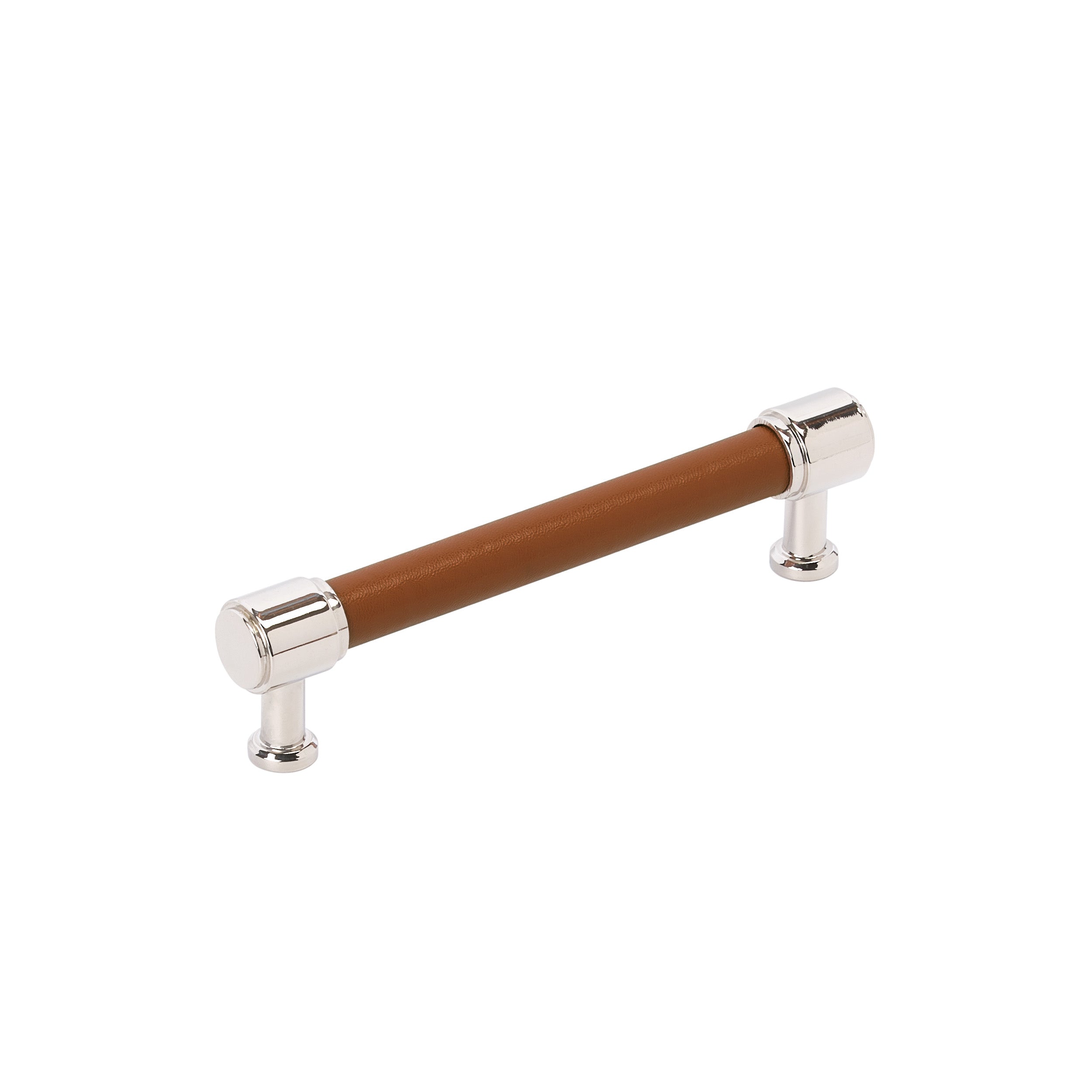 Fairlane 5-1/16 inch (128mm) Center-to-Center Cognac Leather/Polished Nickel Cabinet Pull