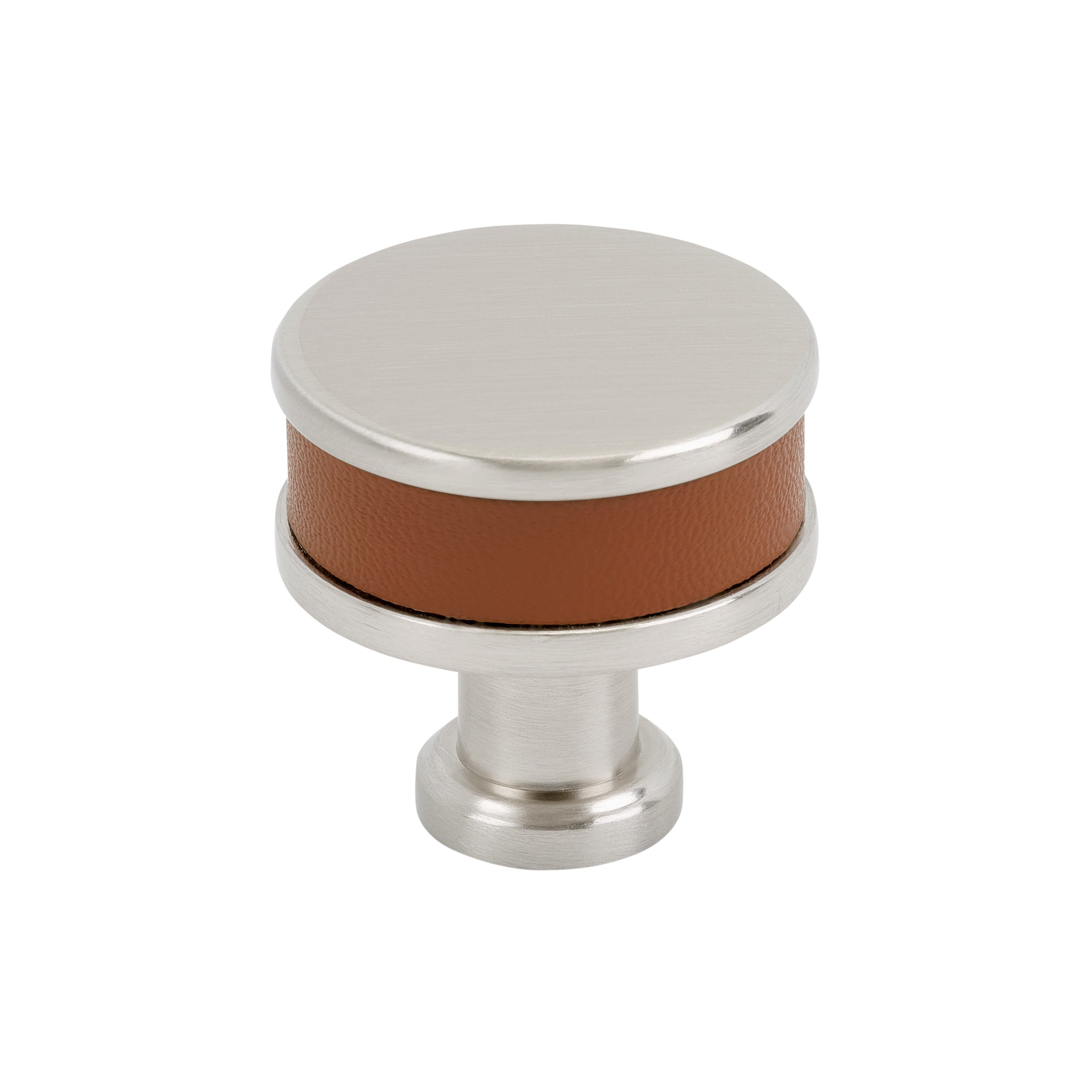 Fairlane 1-1/4 inch (32mm) Diameter Cognac Leather/Satin Nickel Cabinet Knob
