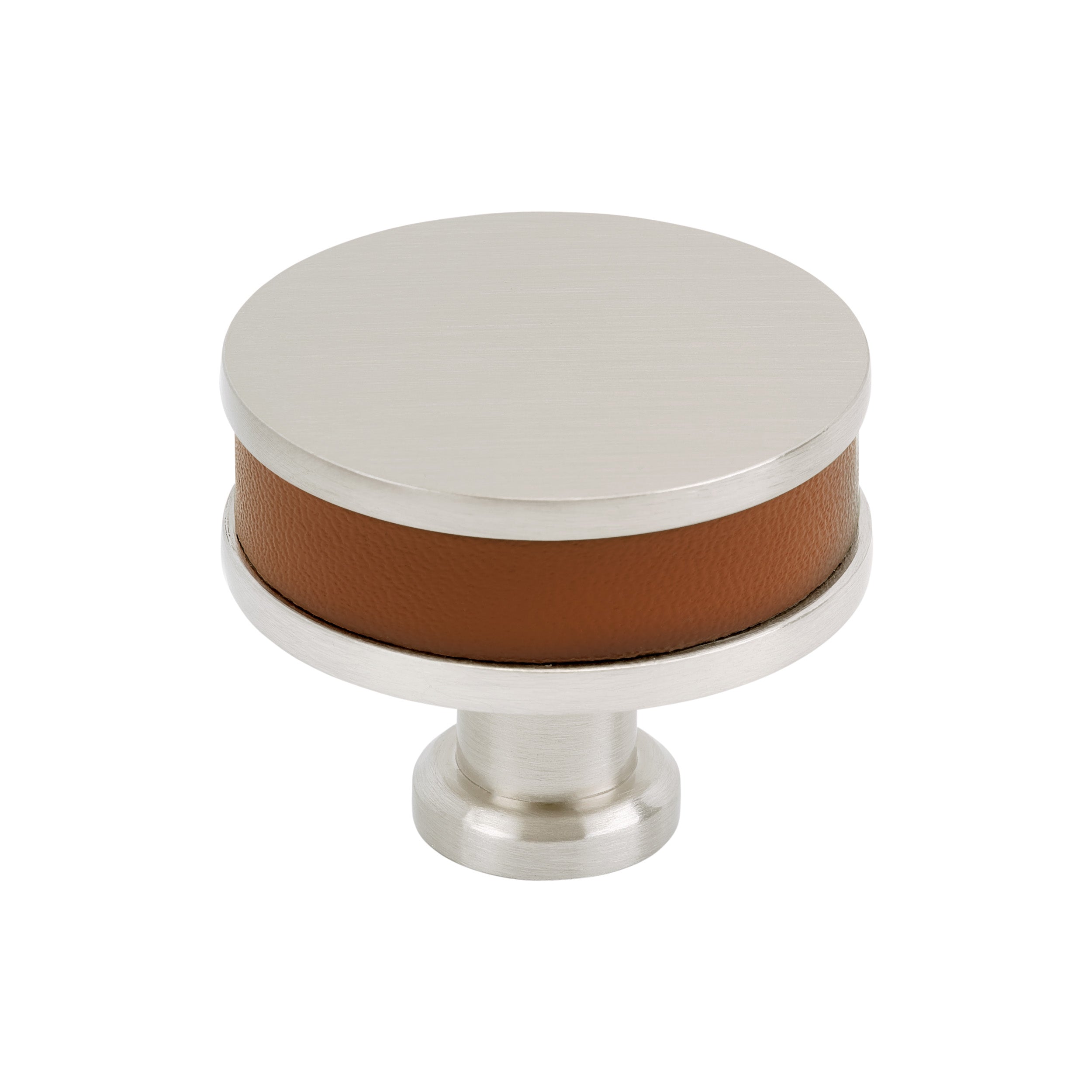 Fairlane 1-1/2 inch (38mm) Diameter Cognac Leather/Satin Nickel Cabinet Knob