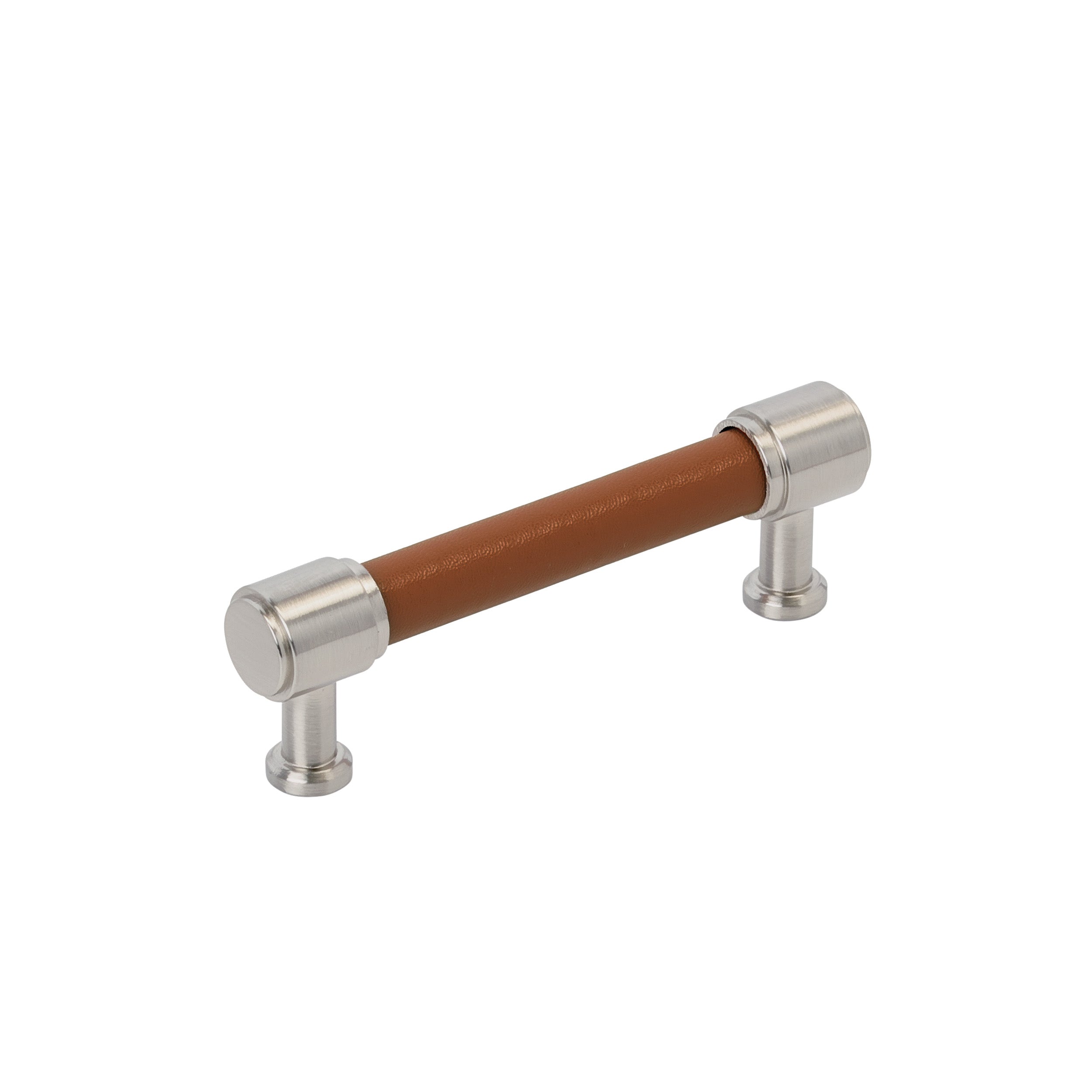 Fairlane 3-3/4 inch (96mm) Center-to-Center Cognac Leather/Satin Nickel Cabinet Pull