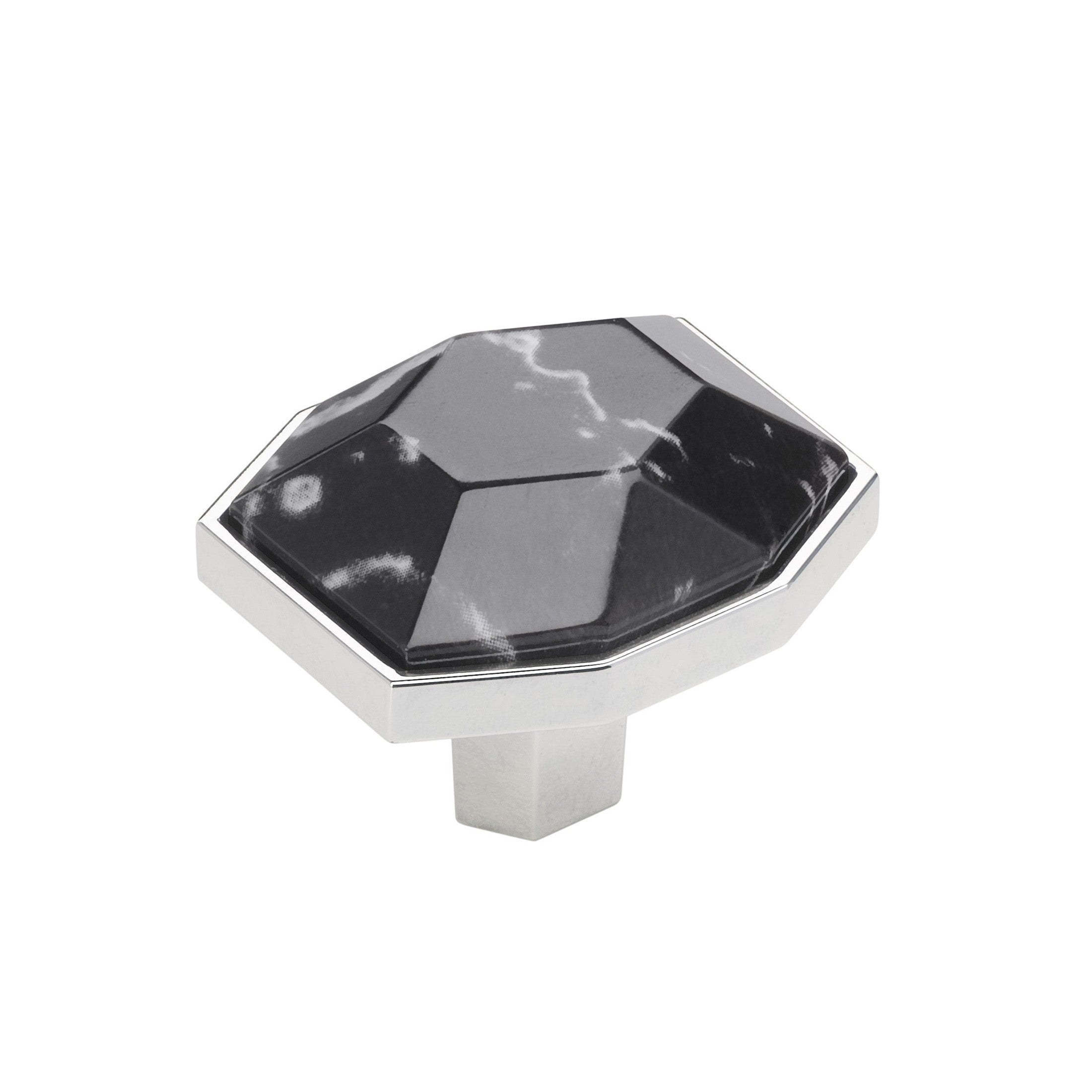 Carrione 15/8 inch (41mm) Length Marble Black/Polished Chrome Cabinet Knob