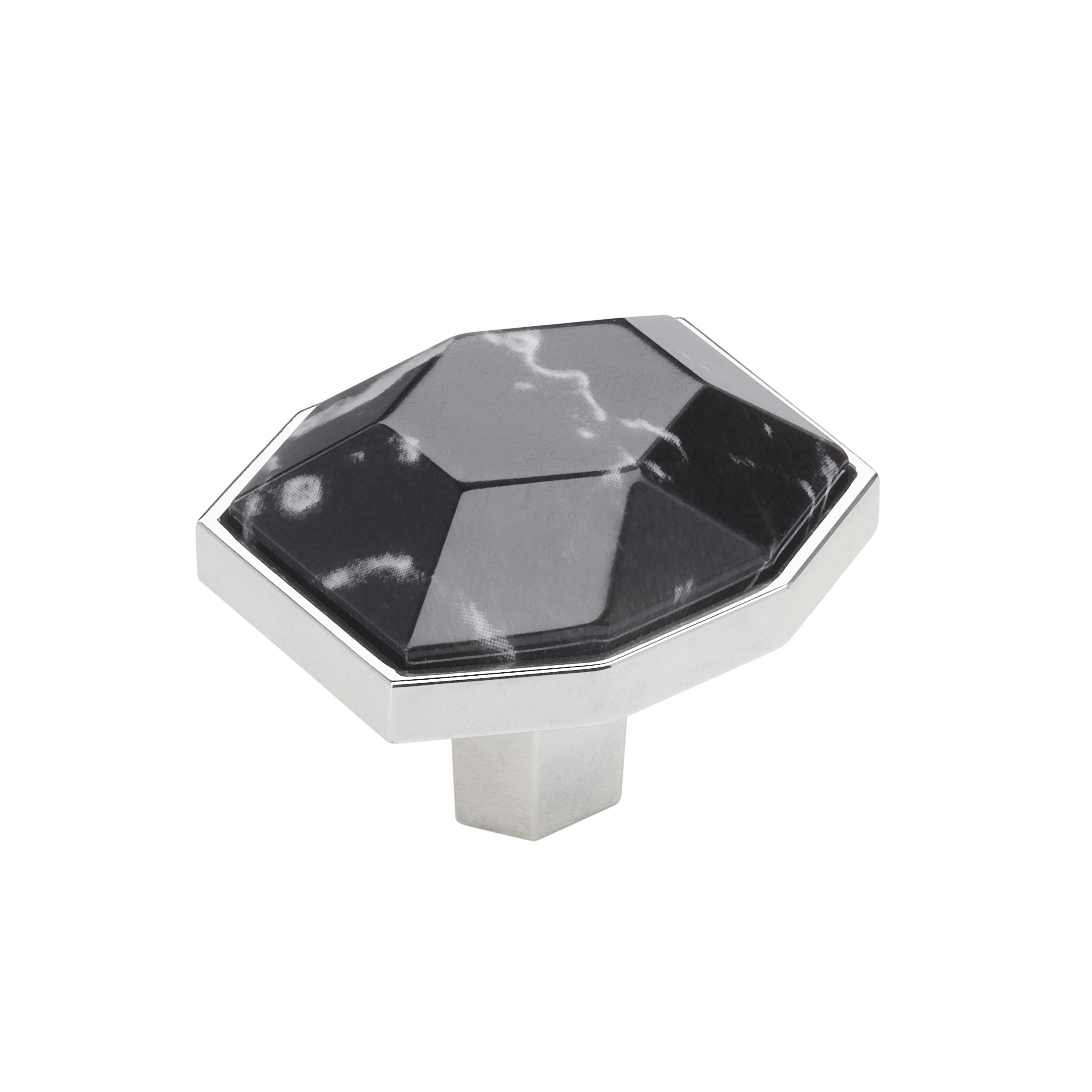 Carrione 15/8 inch (41mm) Length Marble Black/Polished Chrome Cabinet Knob