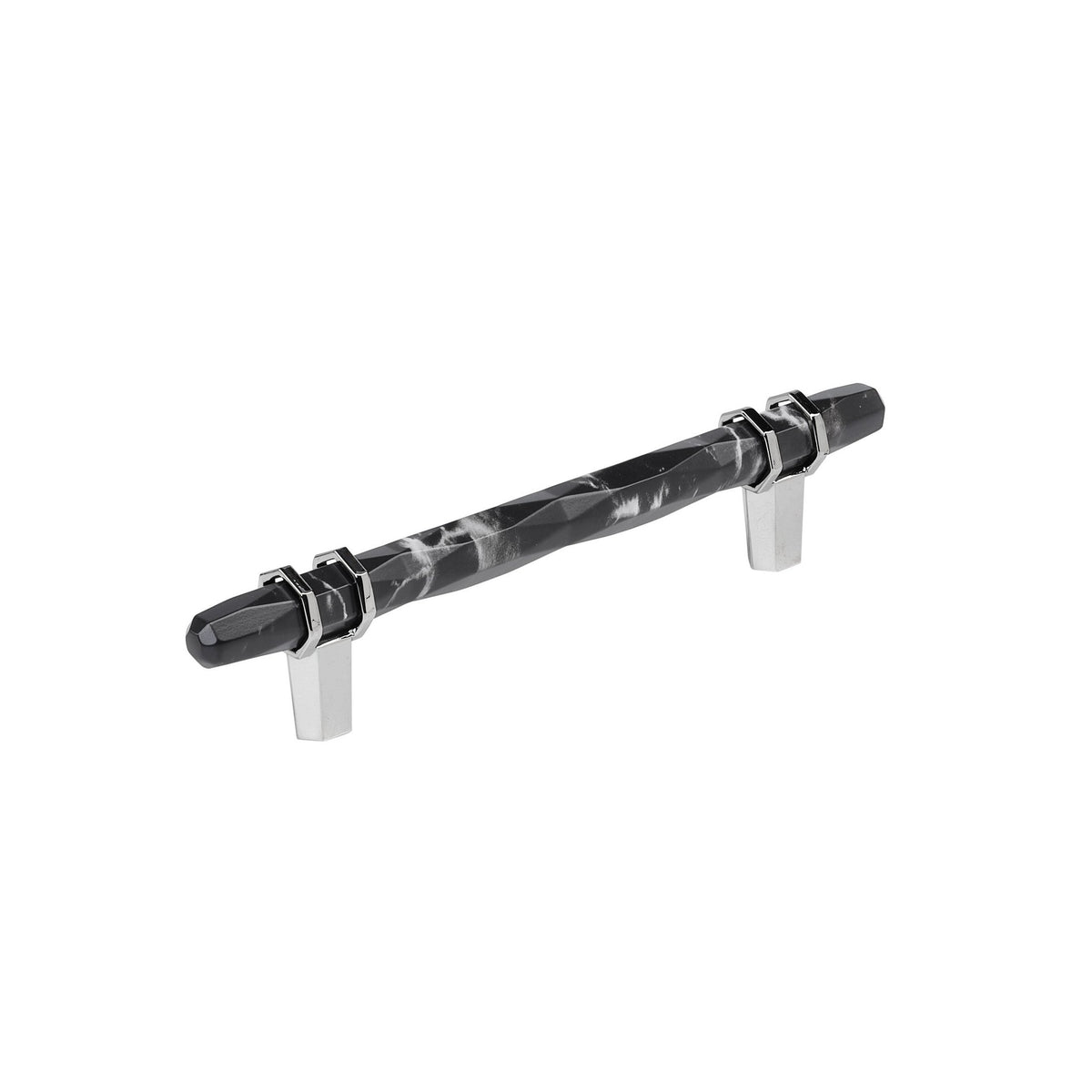 Carrione 51/16 inch (128mm) CentertoCenter Marble Black/Polished Chrome Cabinet Pull