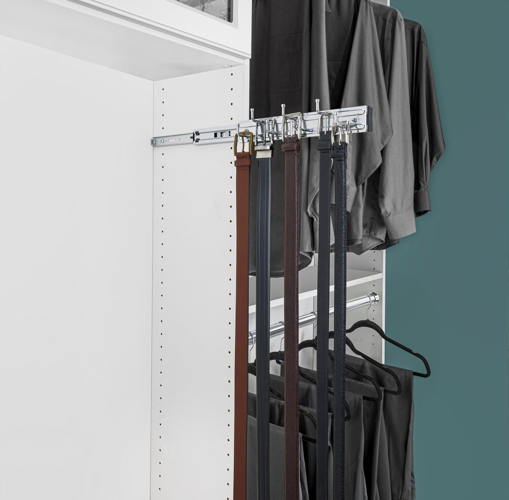 12" Chrome Pullout Side Mount Belt Rack