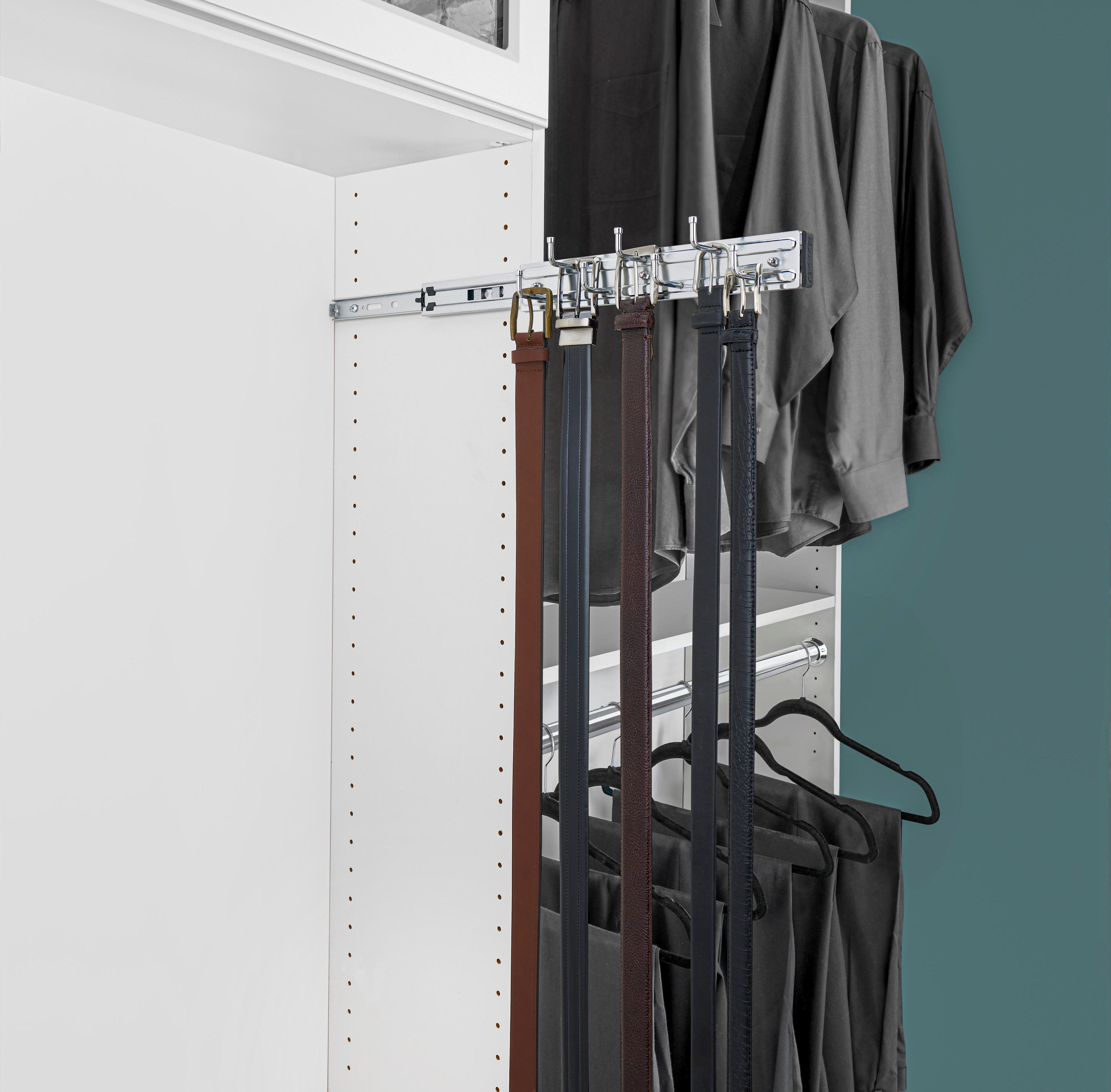 12" Chrome Pullout Side Mount Belt Rack