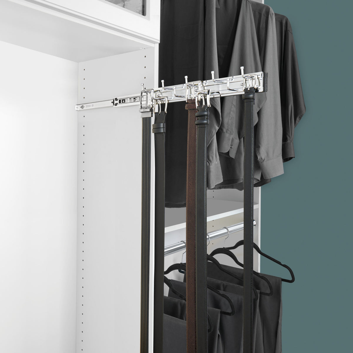 14" Chrome Pullout Side Mount Belt Rack